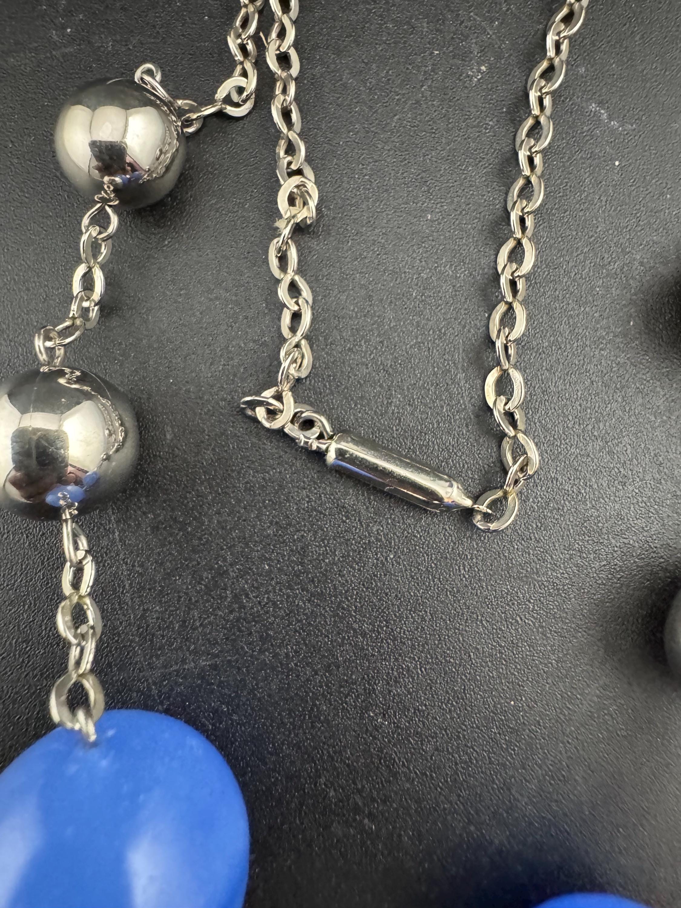 Genuine Czech silver Chromed deep blue glass bead necklace jakob Bengel era