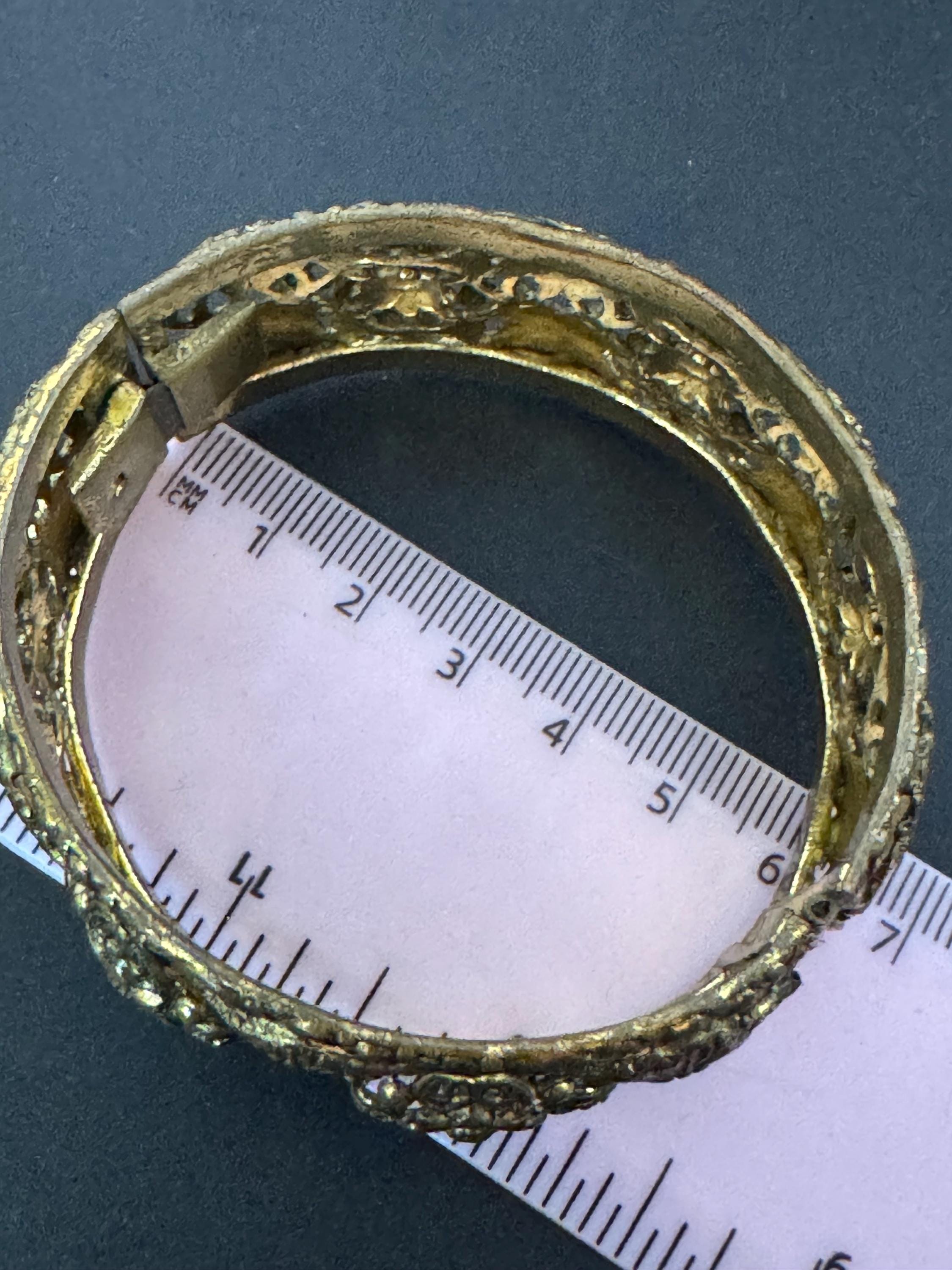 Rare wide Czech brass filigree open work clamper Bangle bracelet