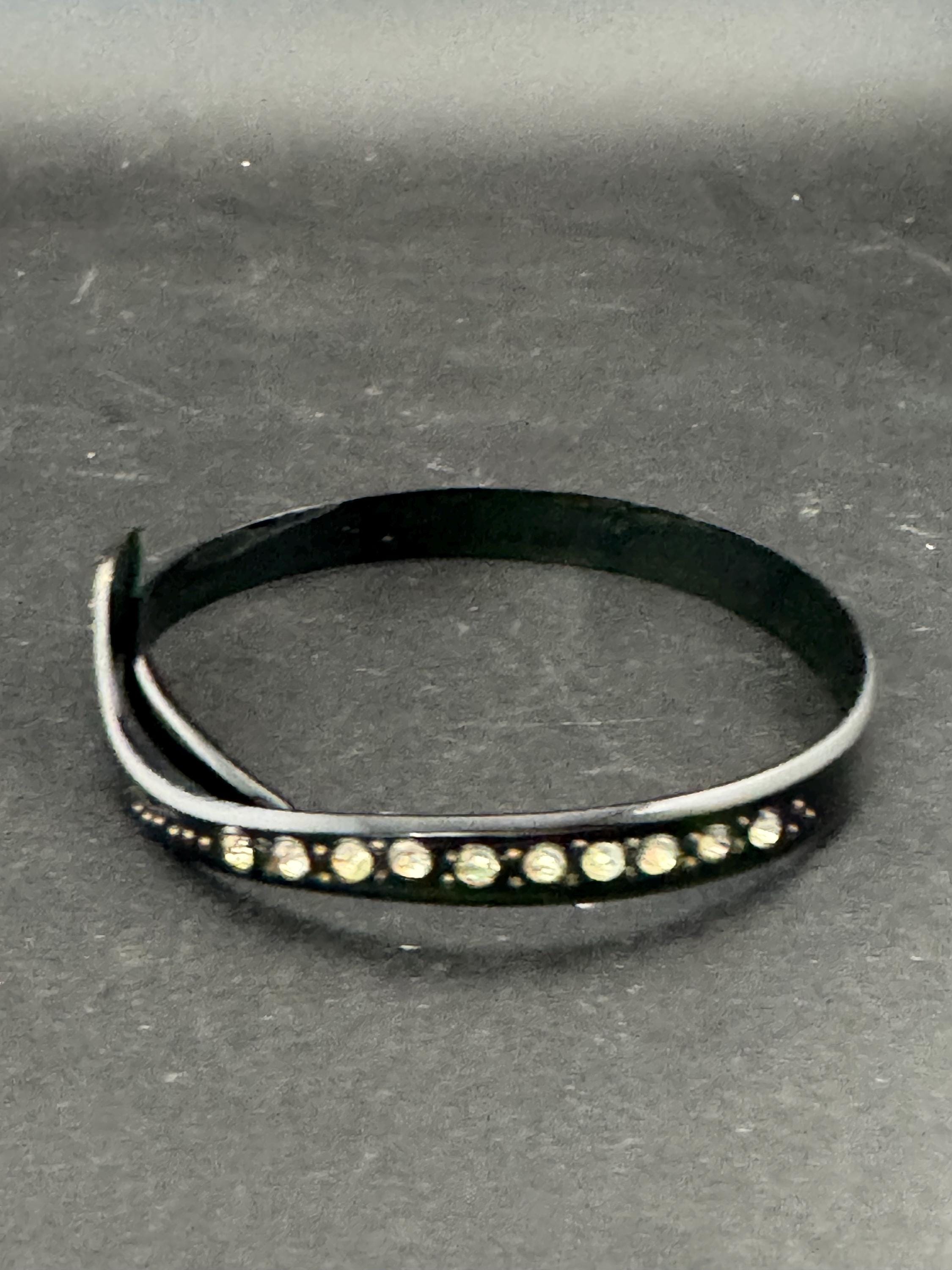 Antique Art Deco Galalith Snake Bangle: Diamante Paste, Celluloid Plastic