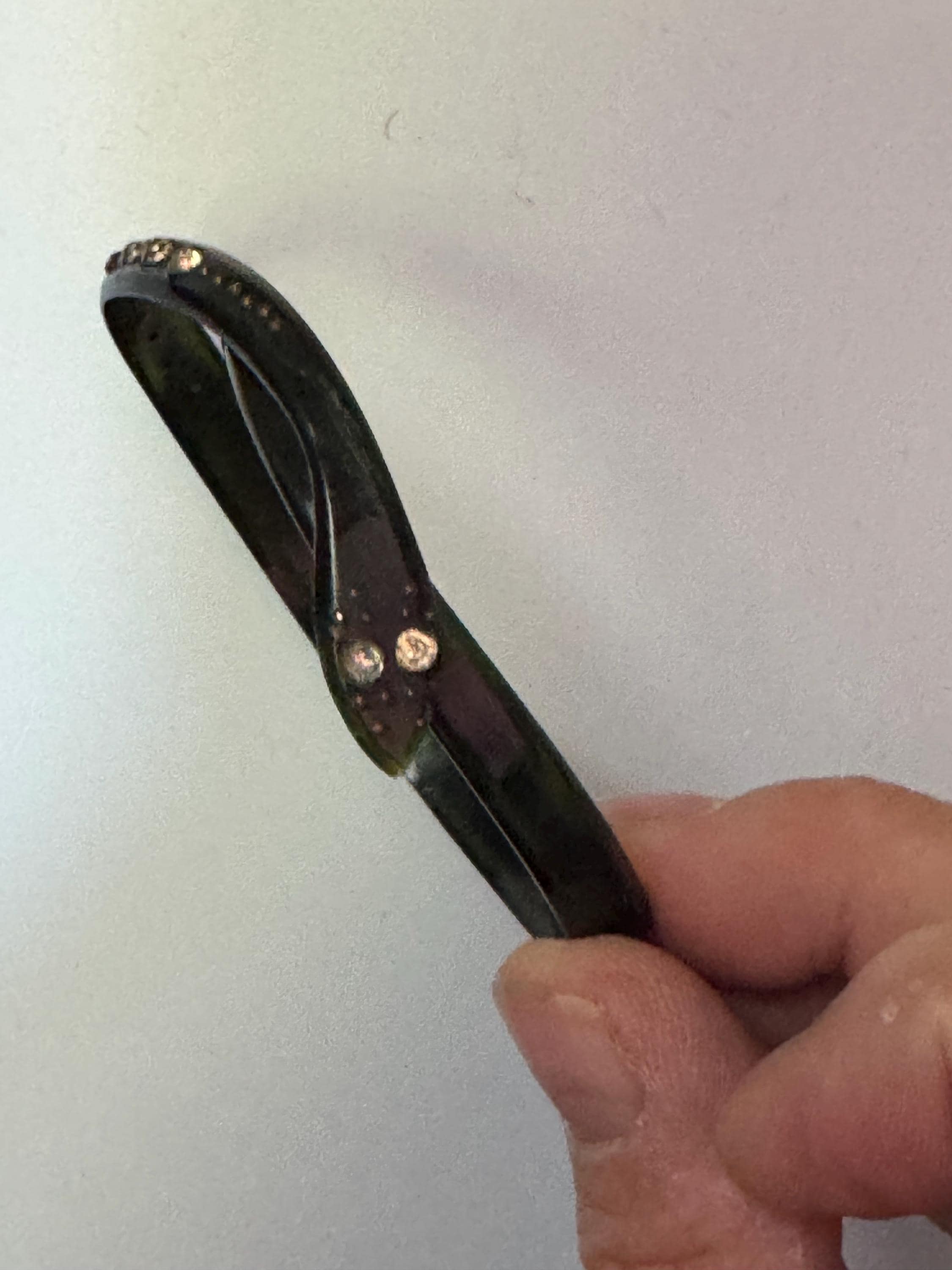 Antique Art Deco Galalith Snake Bangle: Diamante Paste, Celluloid Plastic