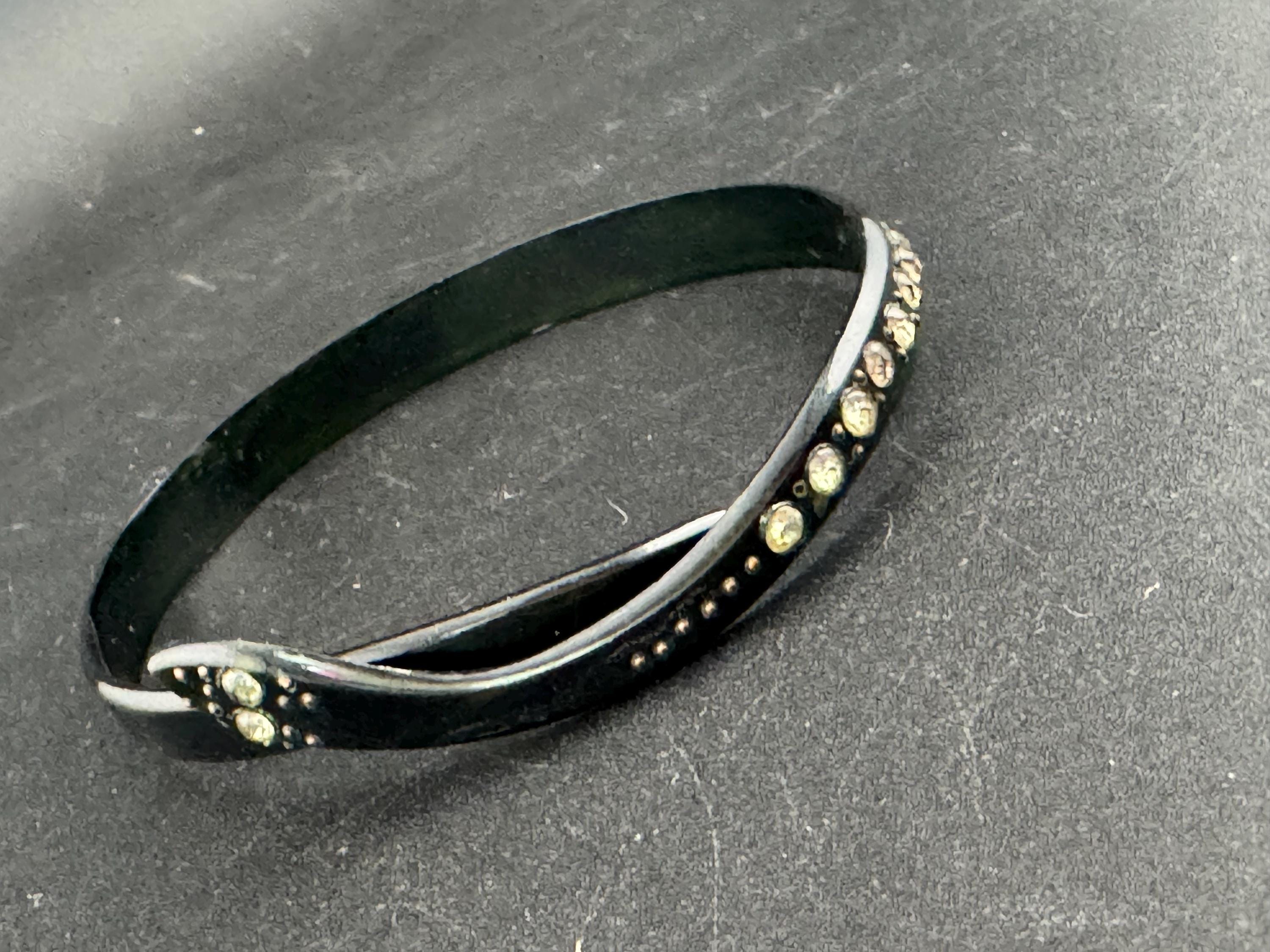 Antique Art Deco Galalith Snake Bangle: Diamante Paste, Celluloid Plastic