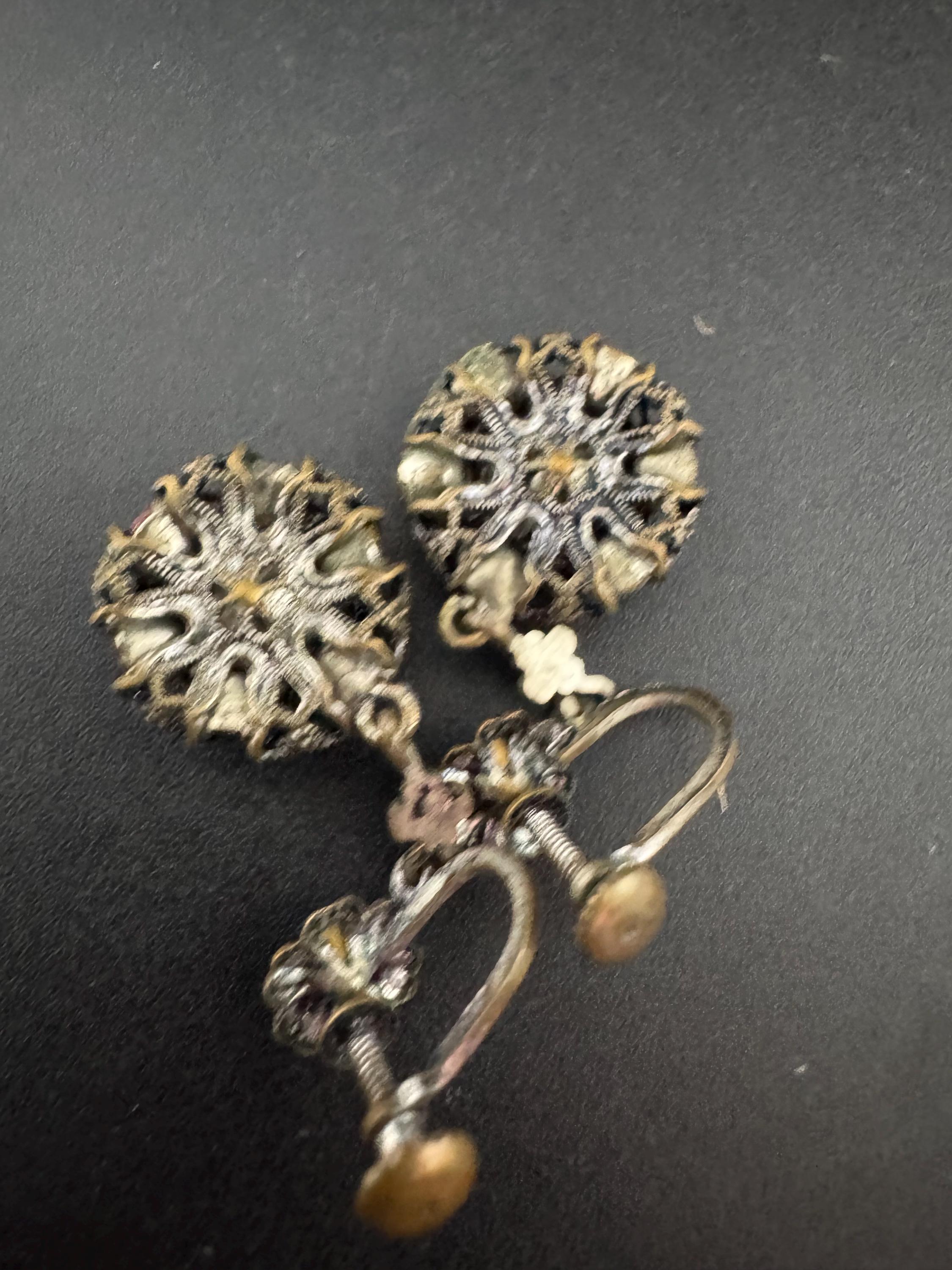 Czech filigree Clip on drop earrings with amethyst purple paste diamanté