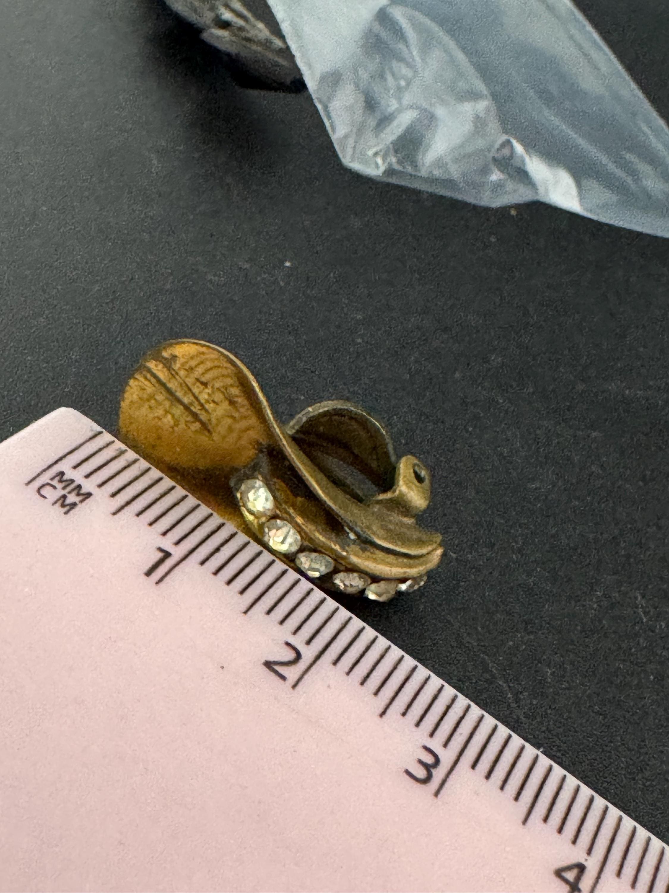 Antique Vintage Czech Gold brass Metal brass diamante clip on earrings Edwardian Art Deco 1920s 1930s