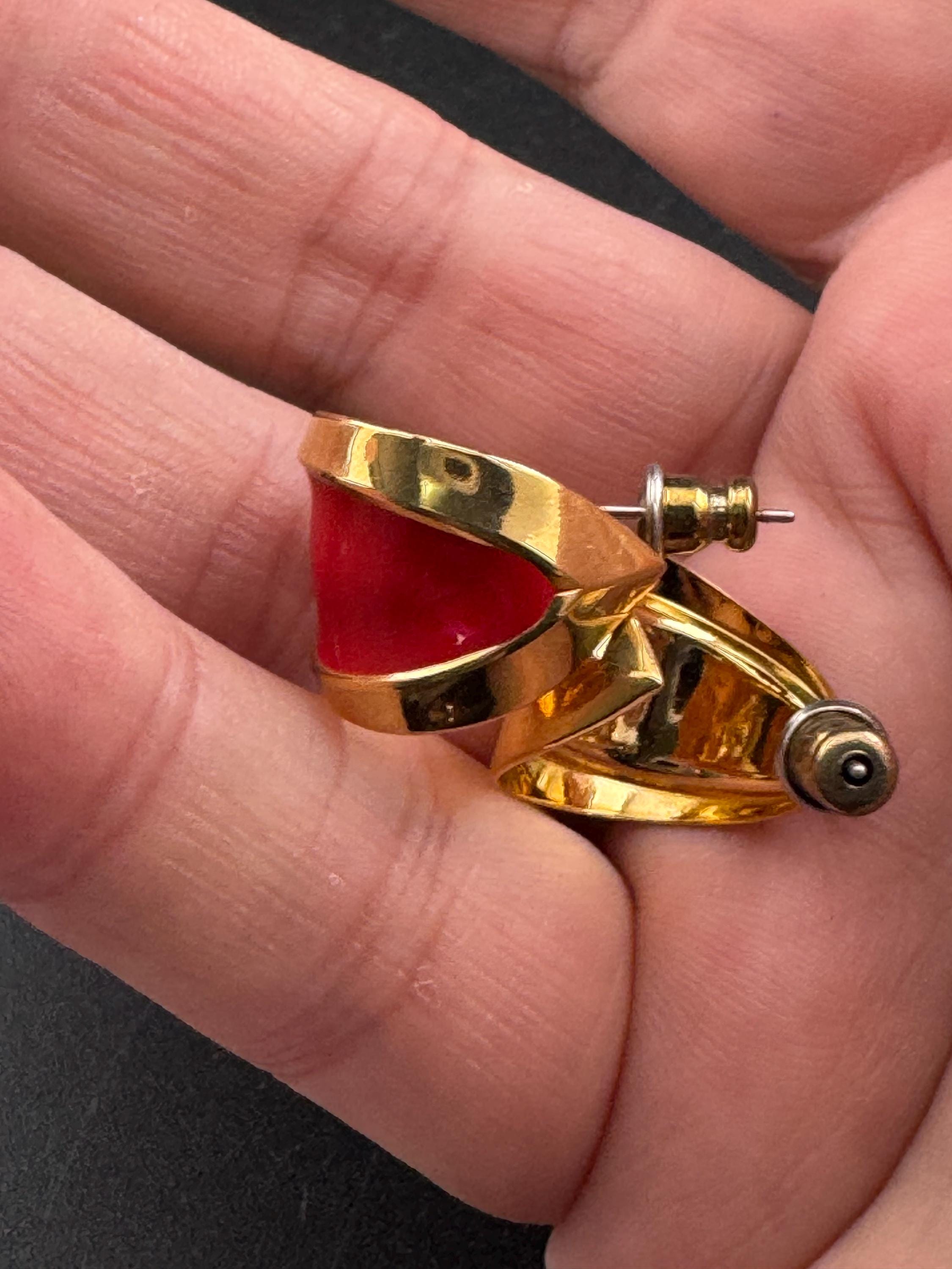 Vintage 18k Gold Plated Red Enamel Hoop Earrings