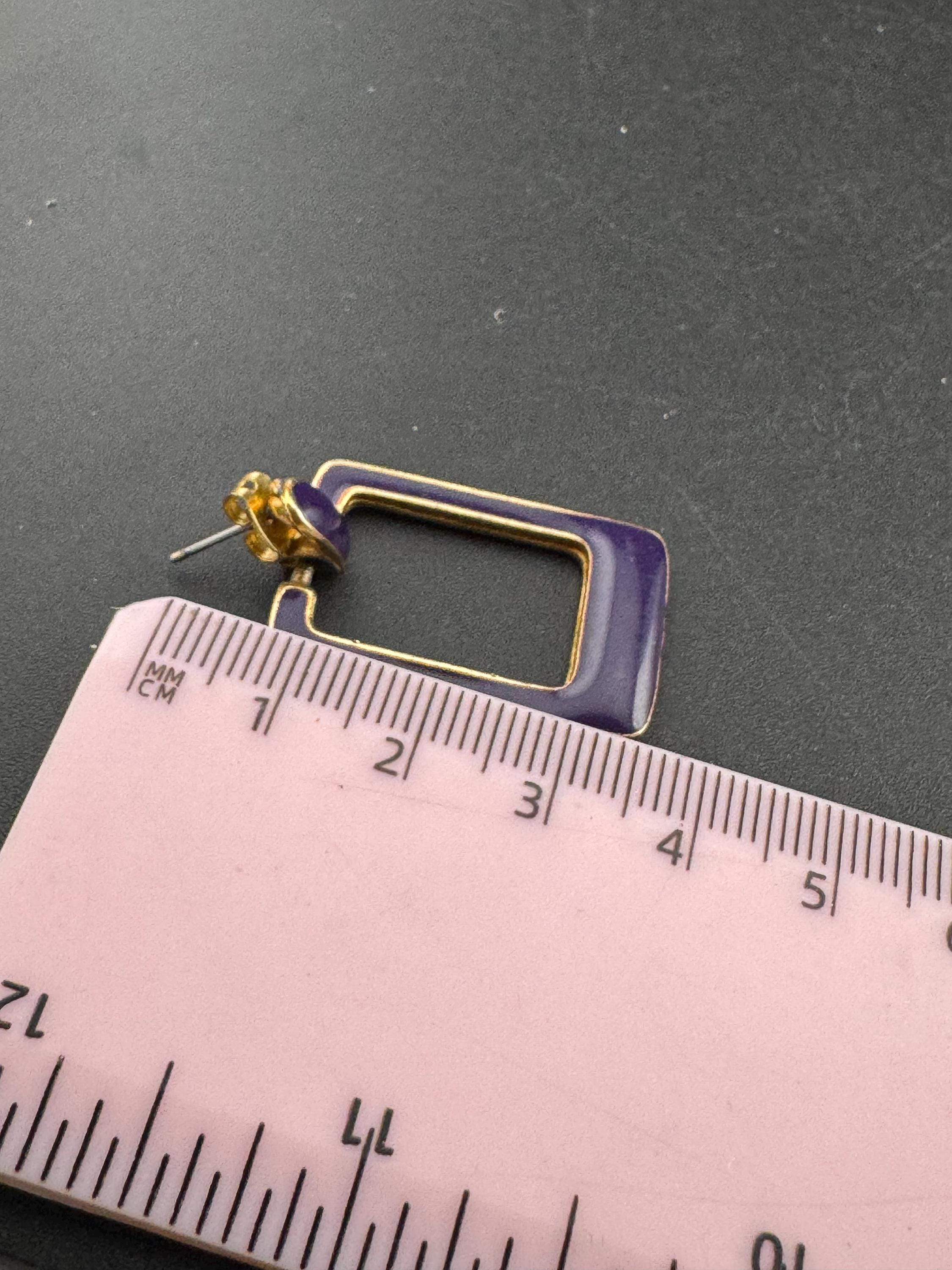Vintage purple enamel door knocker drop earrings for pierced ears