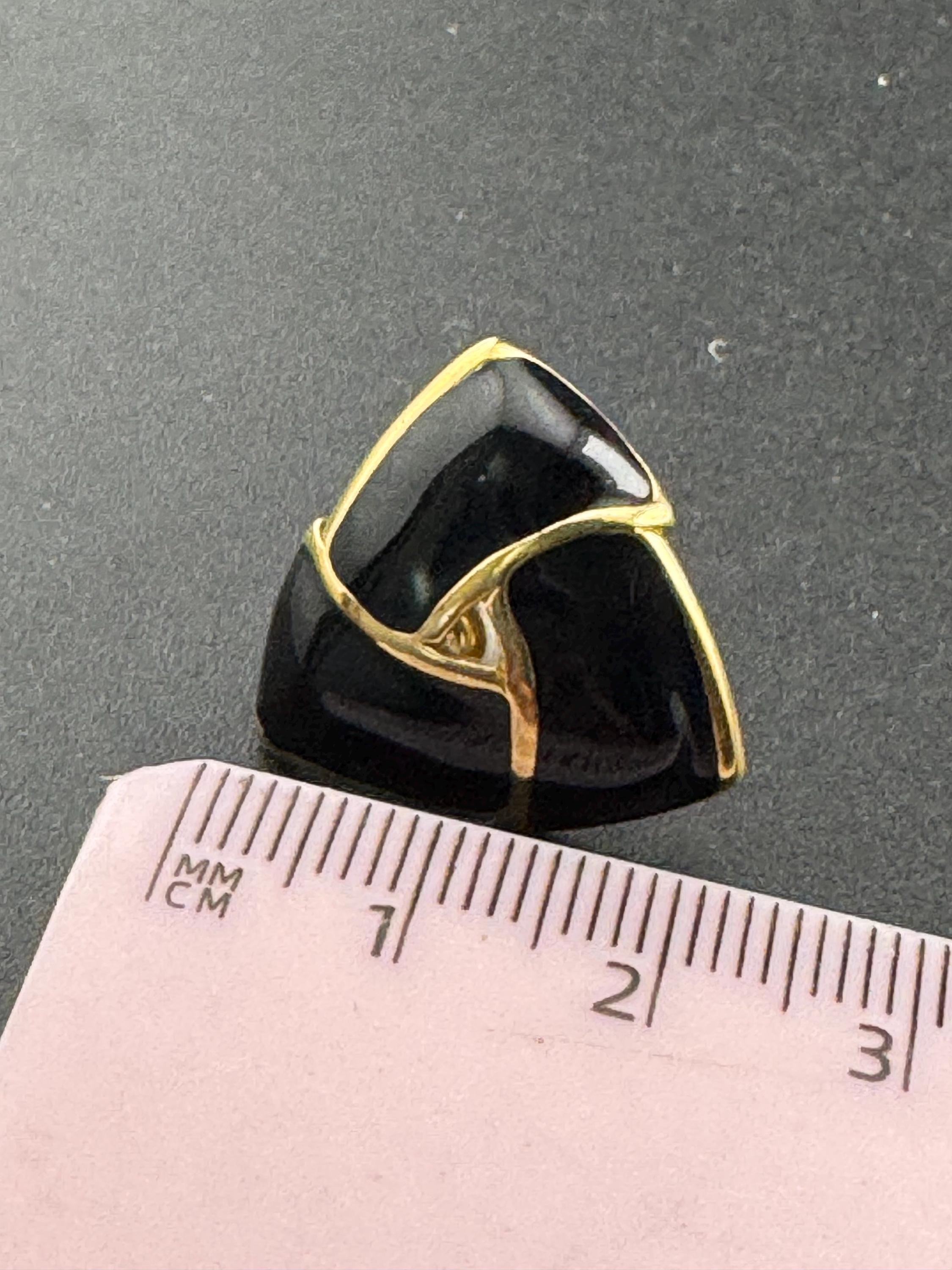 Black enamel pair stud earrings pierced Vintage Gold tone triangles