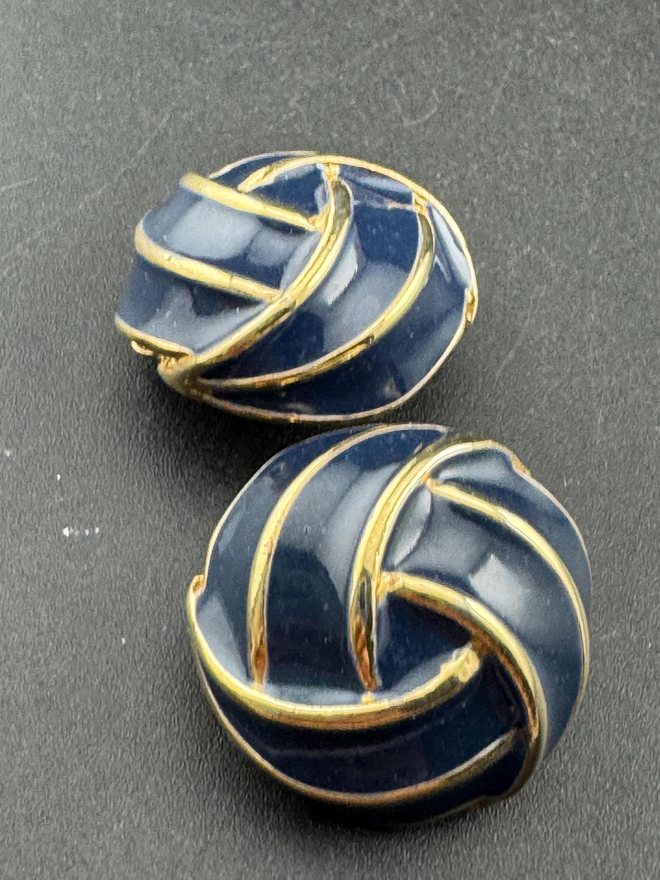 Vintage blue enamel clip on stud swirl earrings gold tone