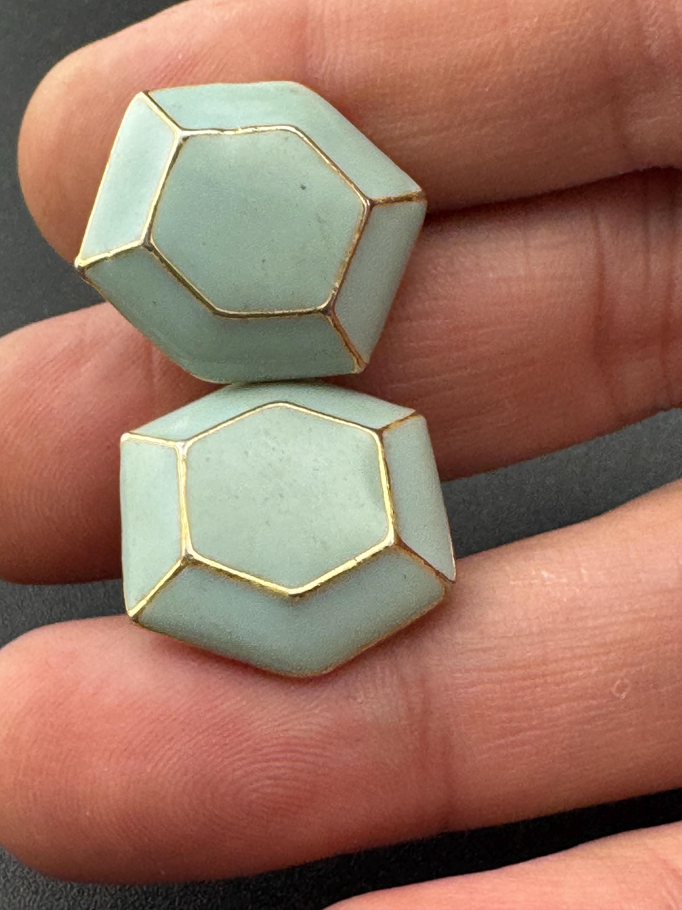 Vintage Ice Blue Enamel Clip On Earrings: 1980s Gold Tone Button