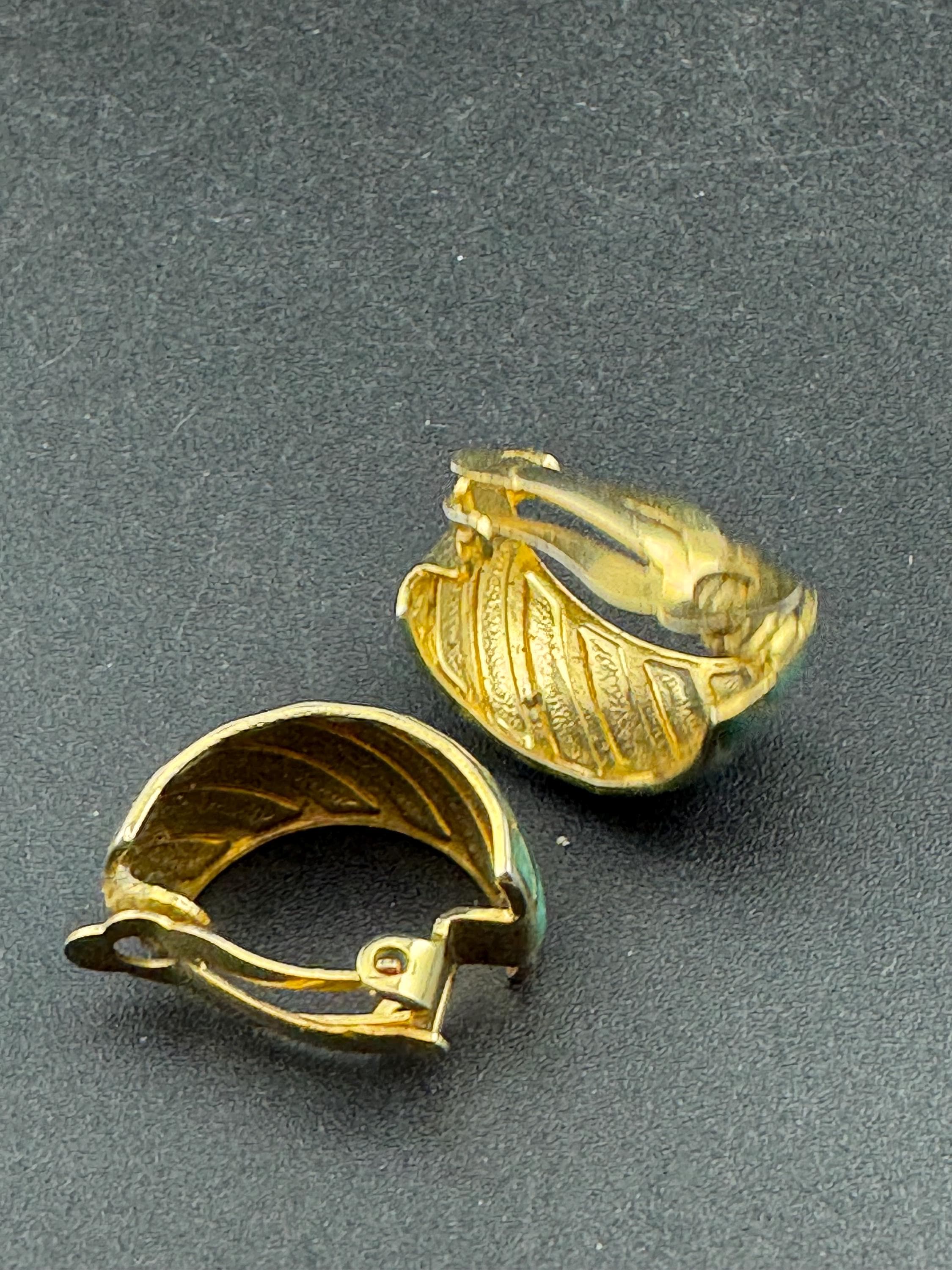 Retro gold tone turquoise blue enamel clip on half hoop earrings