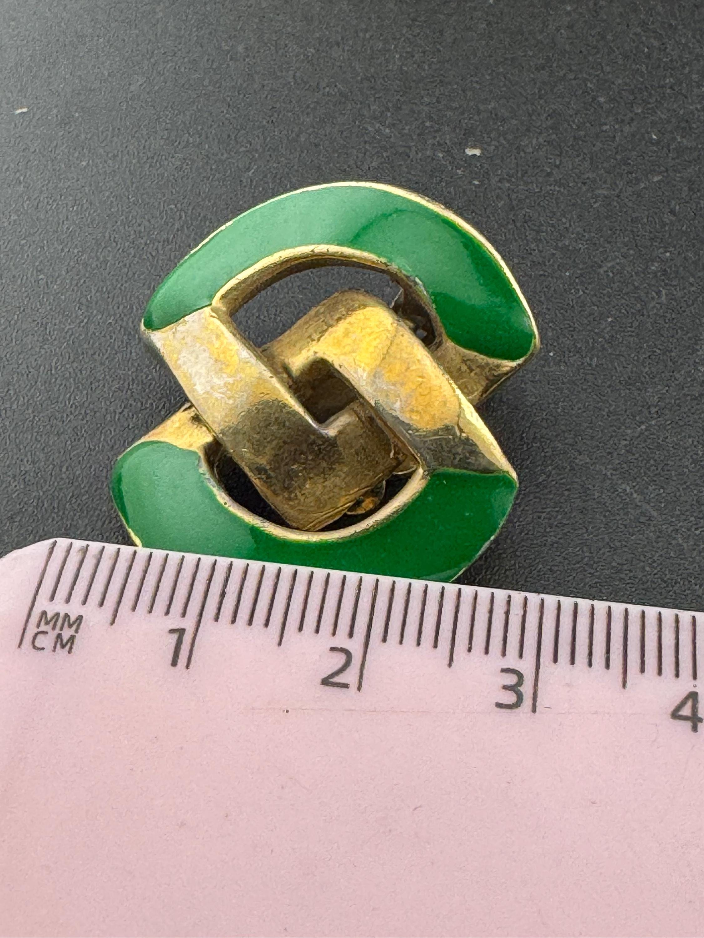 Vintage Oversized Gold Tone Clip On Earrings: Bright Green Enamel, 1980s Statement