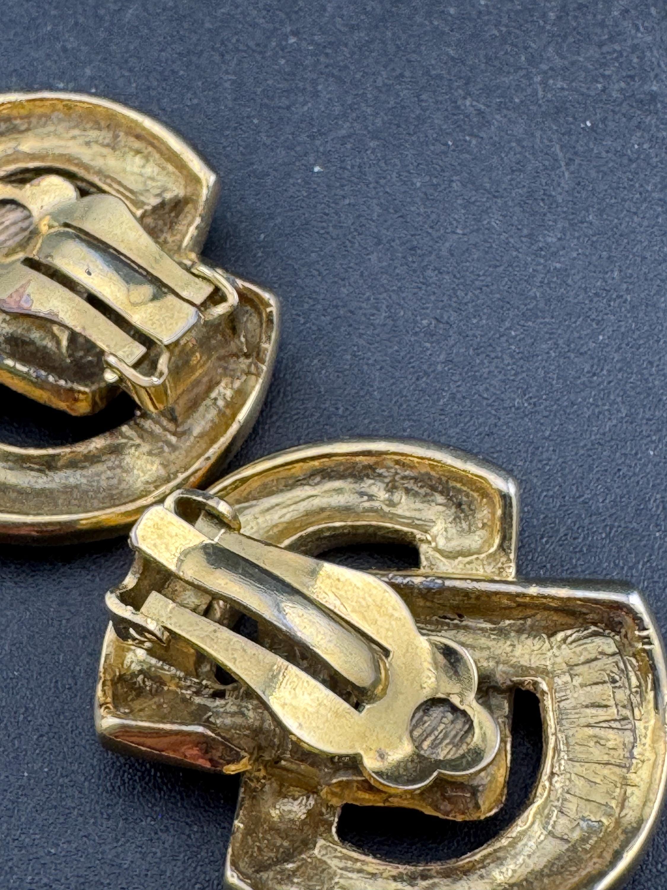 Vintage Oversized Gold Tone Clip On Earrings: Bright Green Enamel, 1980s Statement