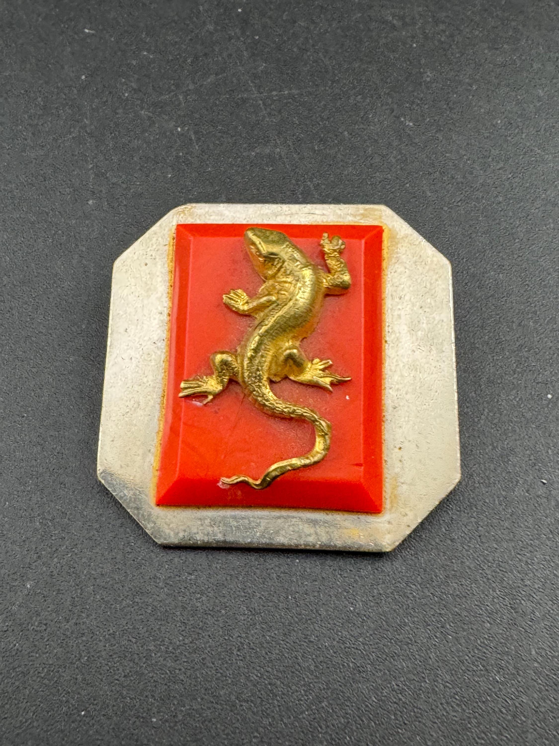 Vintage Galalith Lizard Brooch: French Jean Painlevé Style