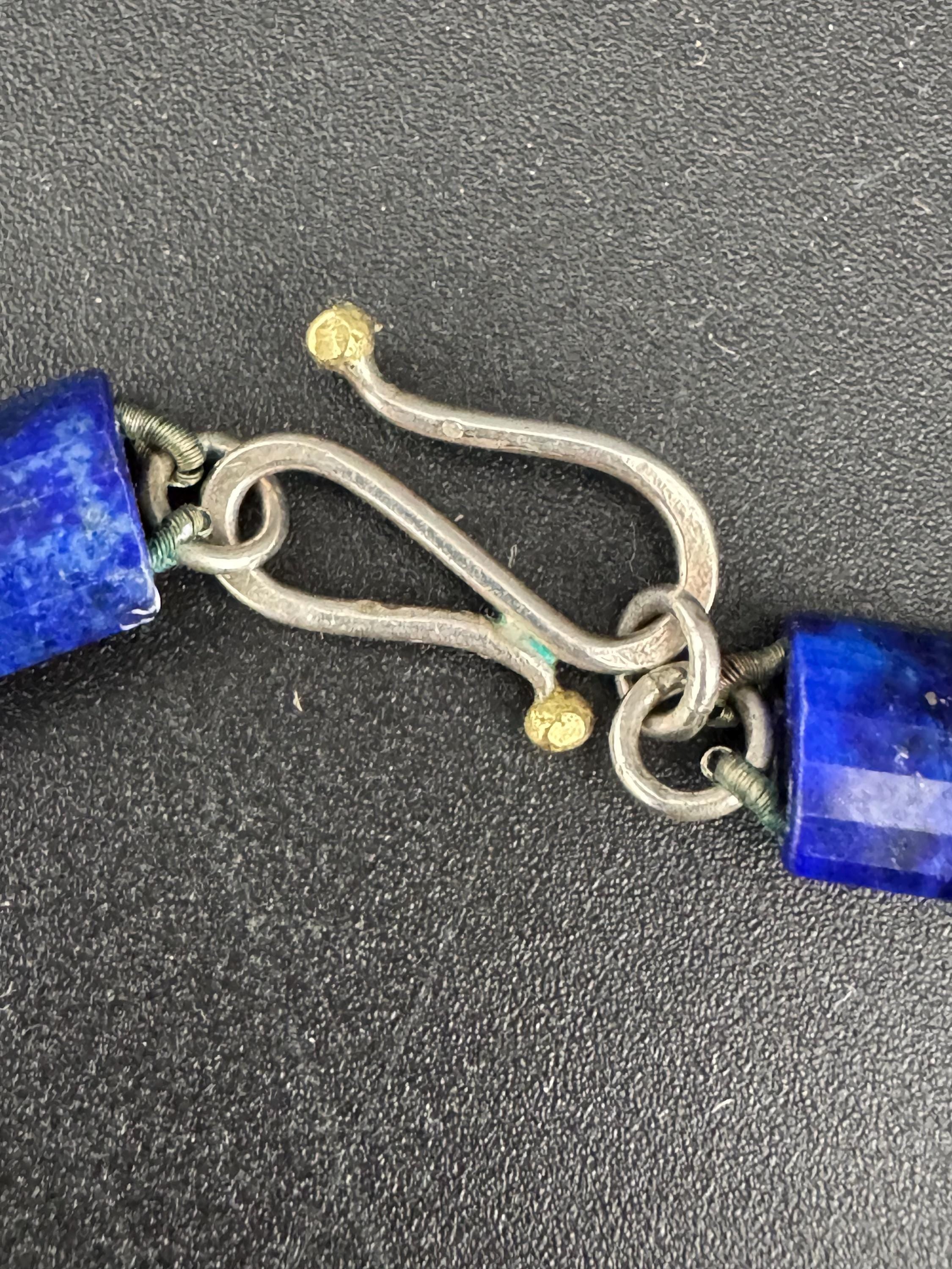 vintage gold and silver tone blue natural gemstone lapis lazuli beaded collar necklace 43cm