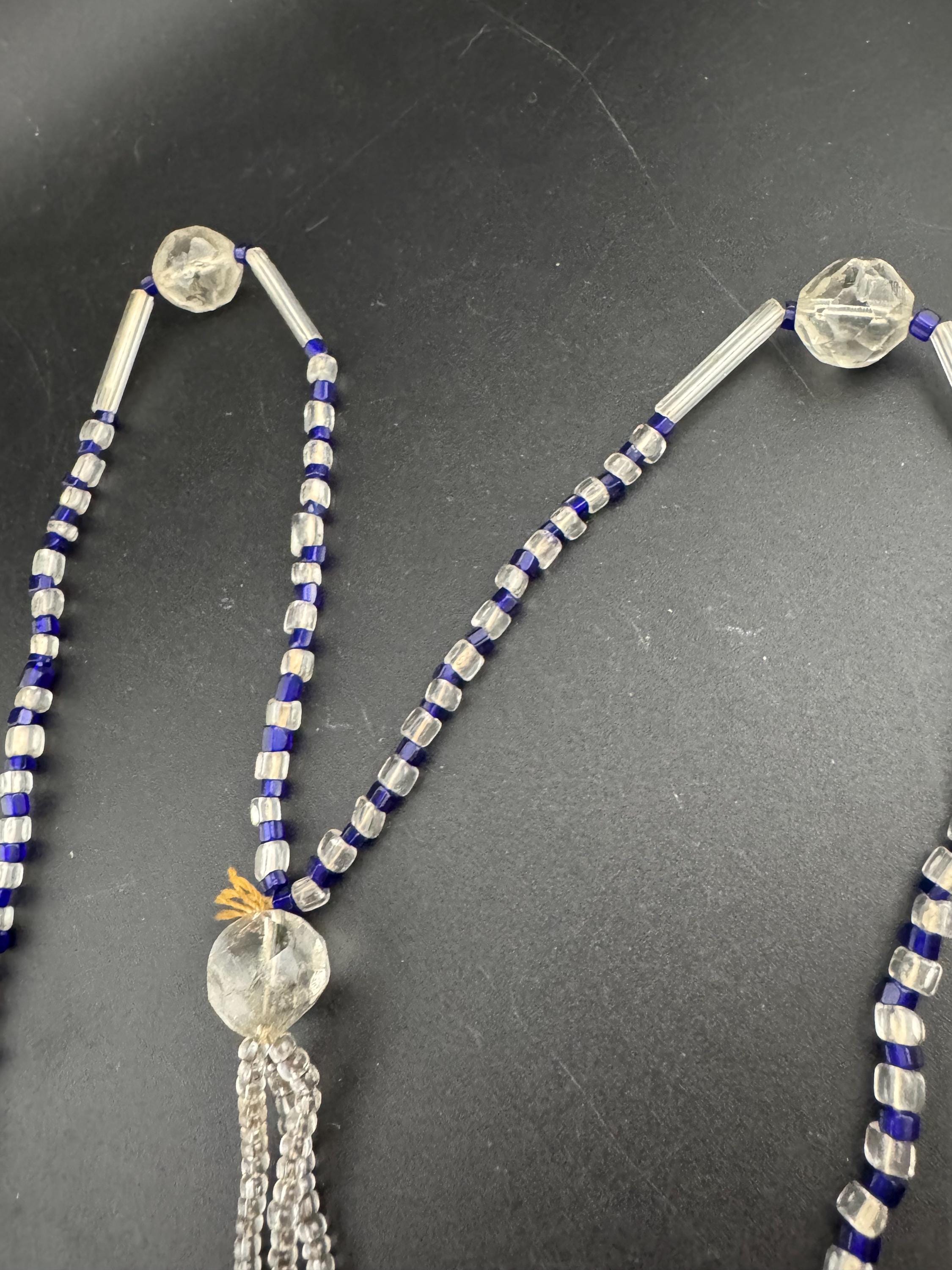 Art Deco Cobalt Blue Glass Beaded Flapper Necklace: 1920s Style