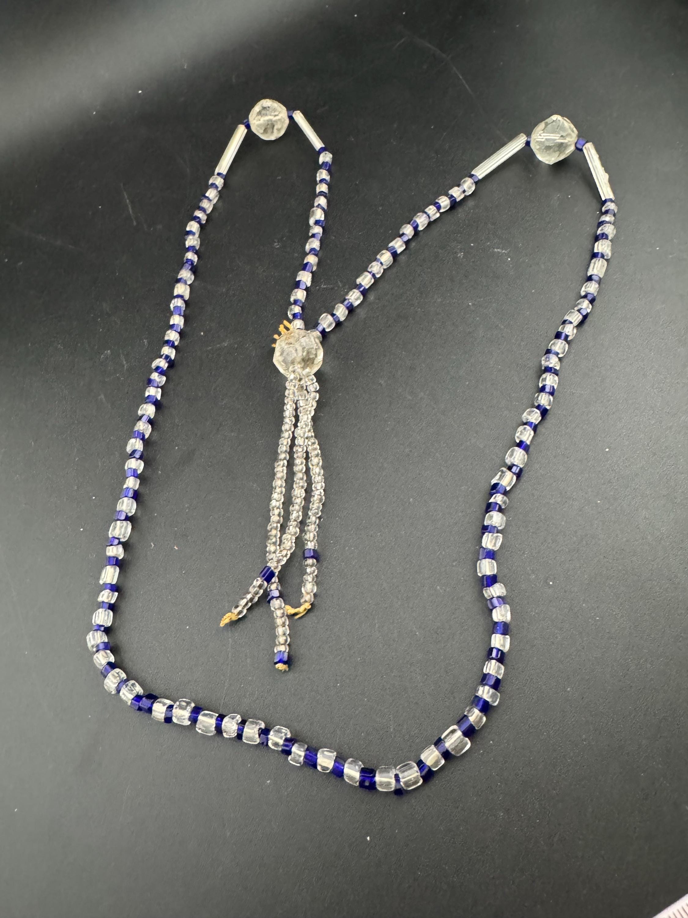 Art Deco Cobalt Blue Glass Beaded Flapper Necklace: 1920s Style