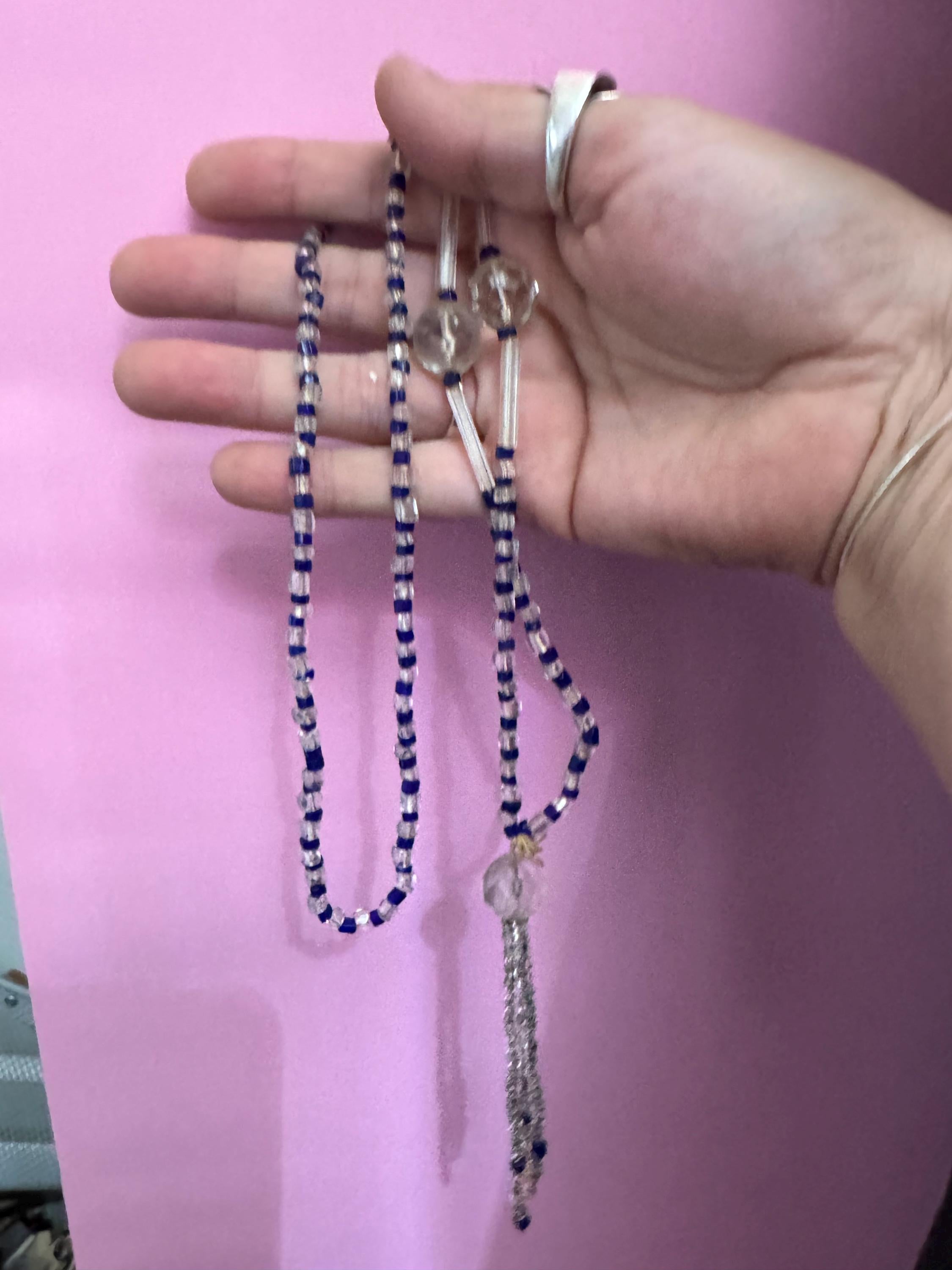 Art Deco Cobalt Blue Glass Beaded Flapper Necklace: 1920s Style