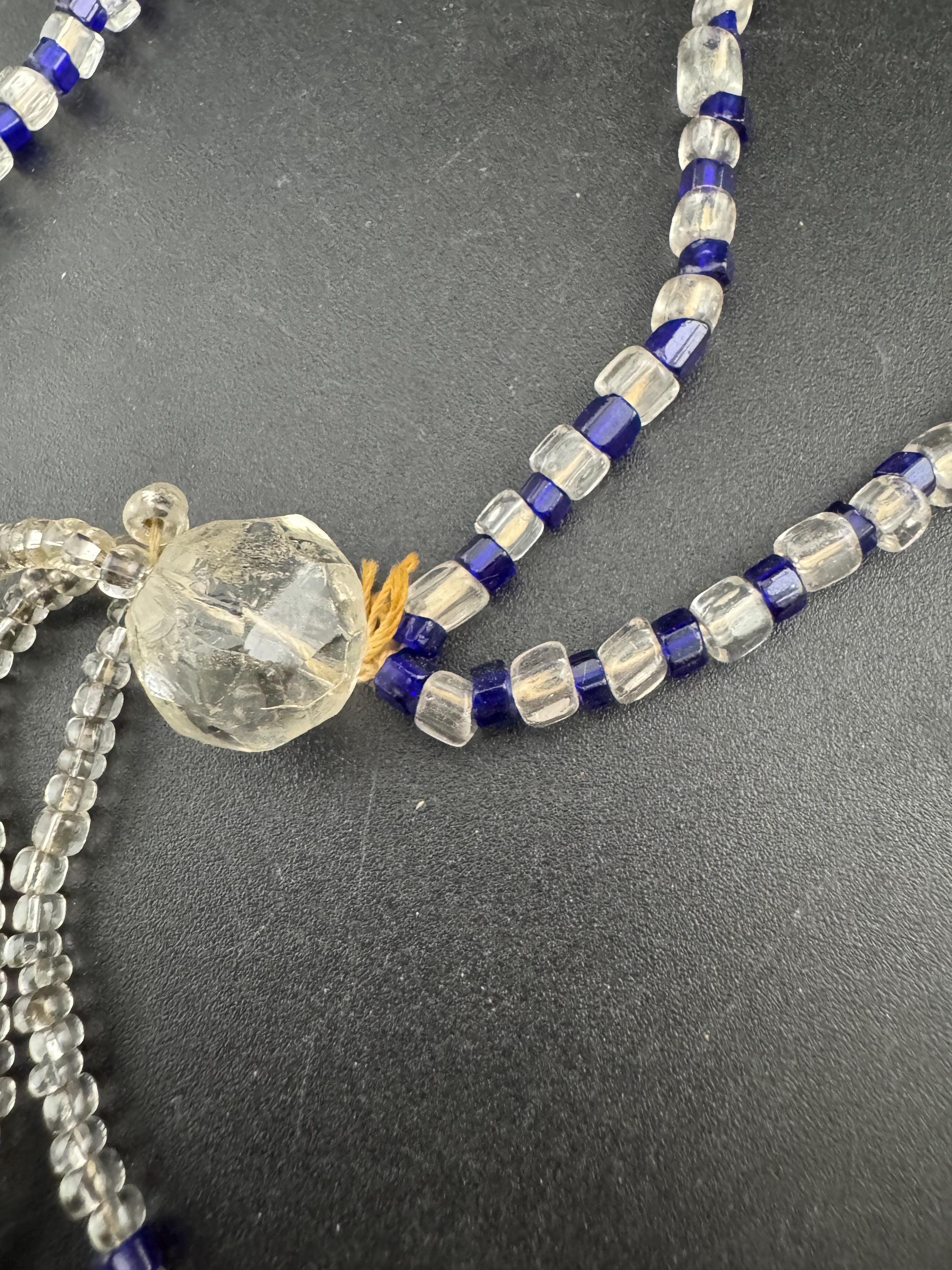 Art Deco Cobalt Blue Glass Beaded Flapper Necklace: 1920s Style