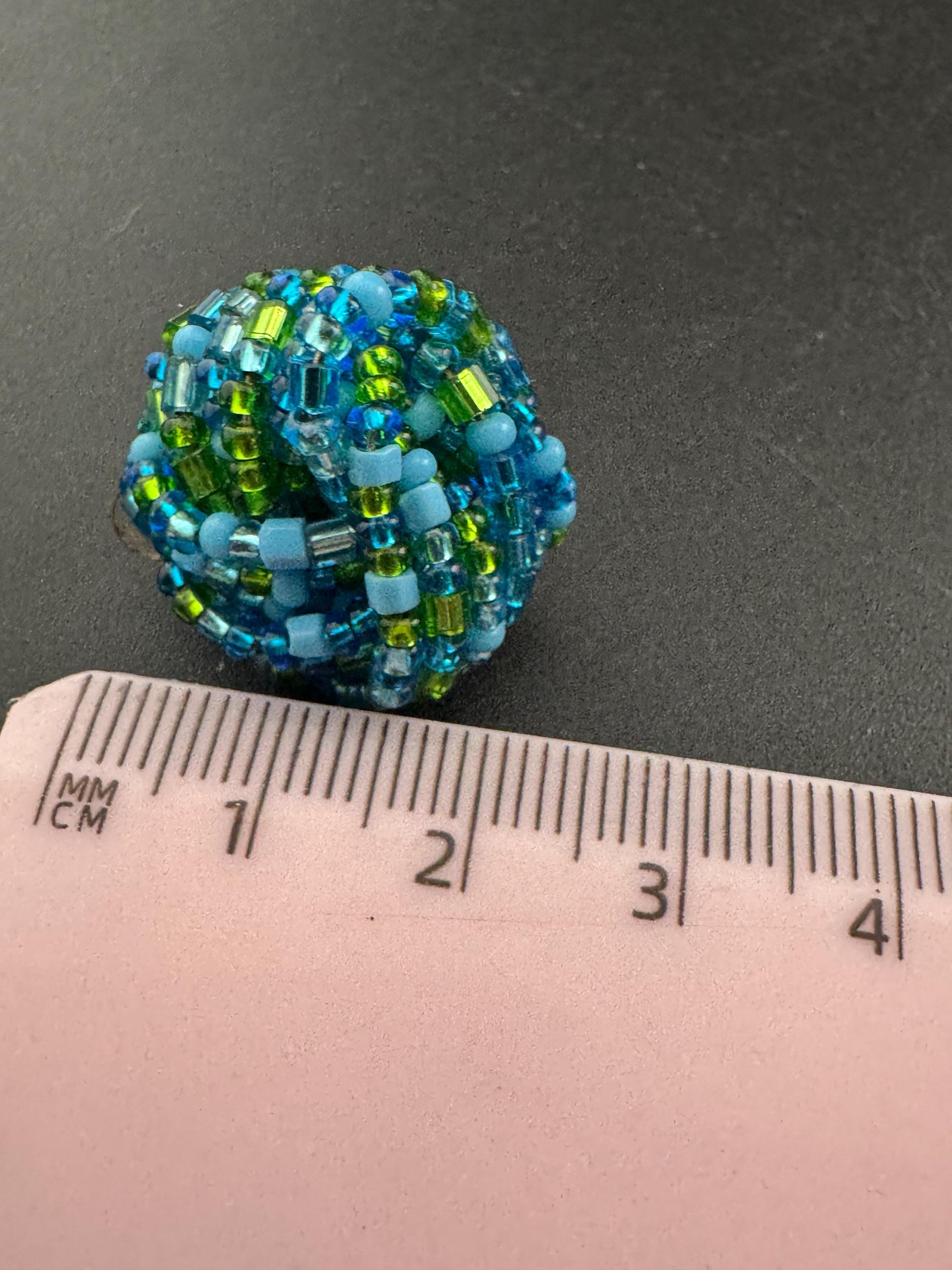 Vintage turquoise blue seed beaded KNOT Cluster Clip On Earrings