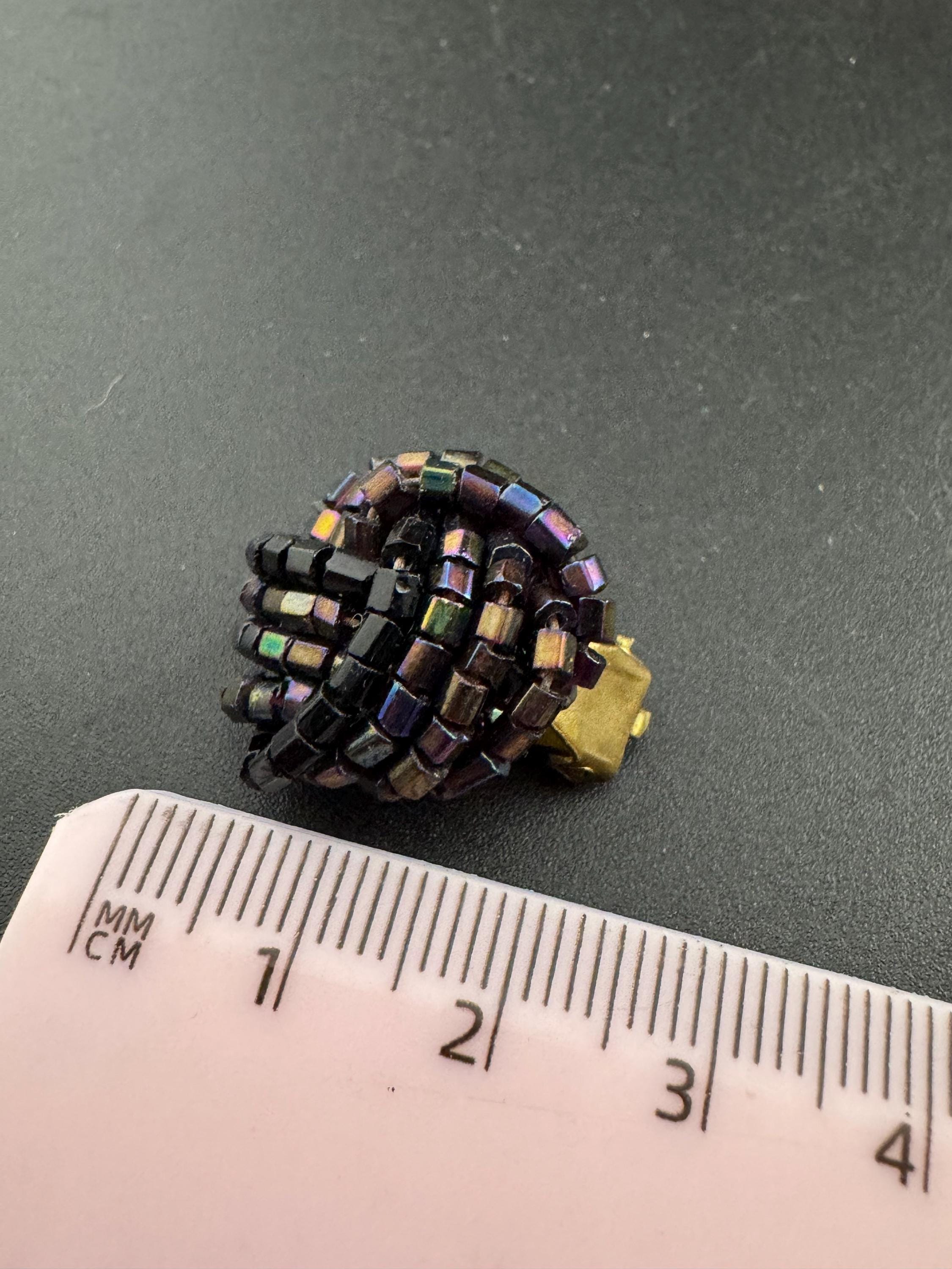 black rainbow lustre glass seed turban KNOT Cluster Clip On Earrings