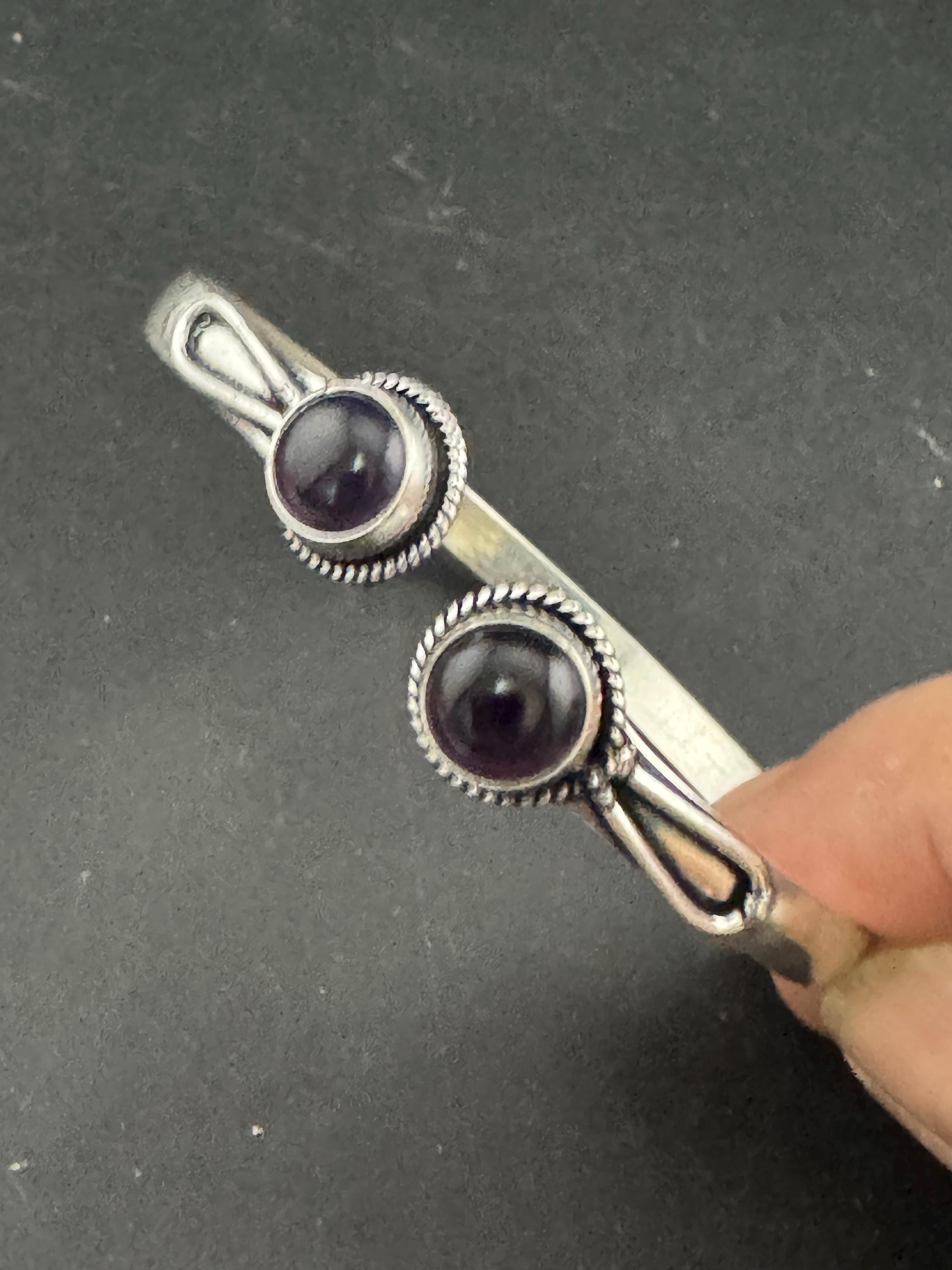 Retro purple amethyst GEMSTONE Bangle silver tone torque cuff bracelet