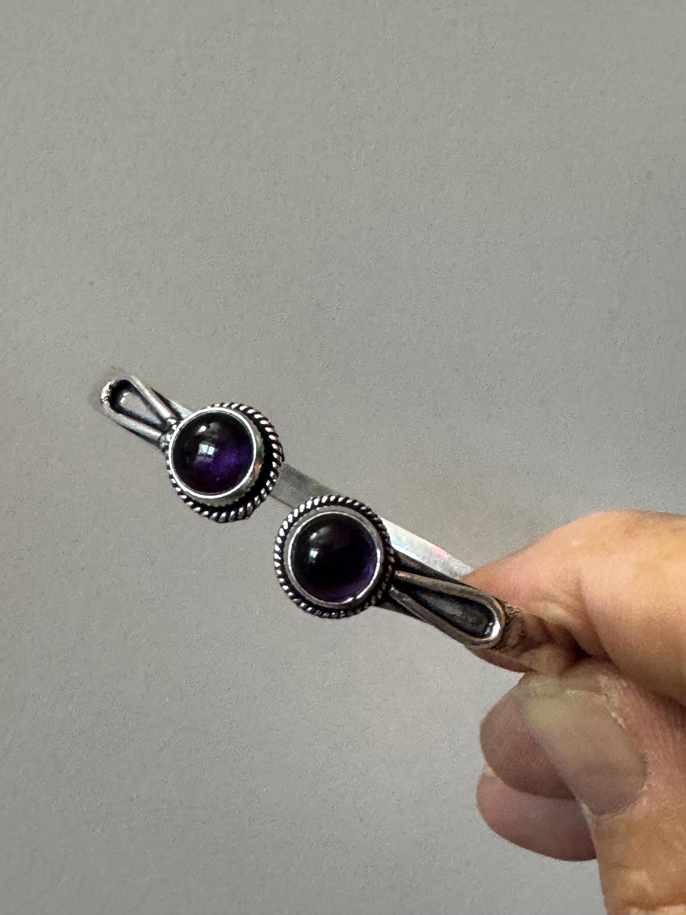 Retro purple amethyst GEMSTONE Bangle silver tone torque cuff bracelet