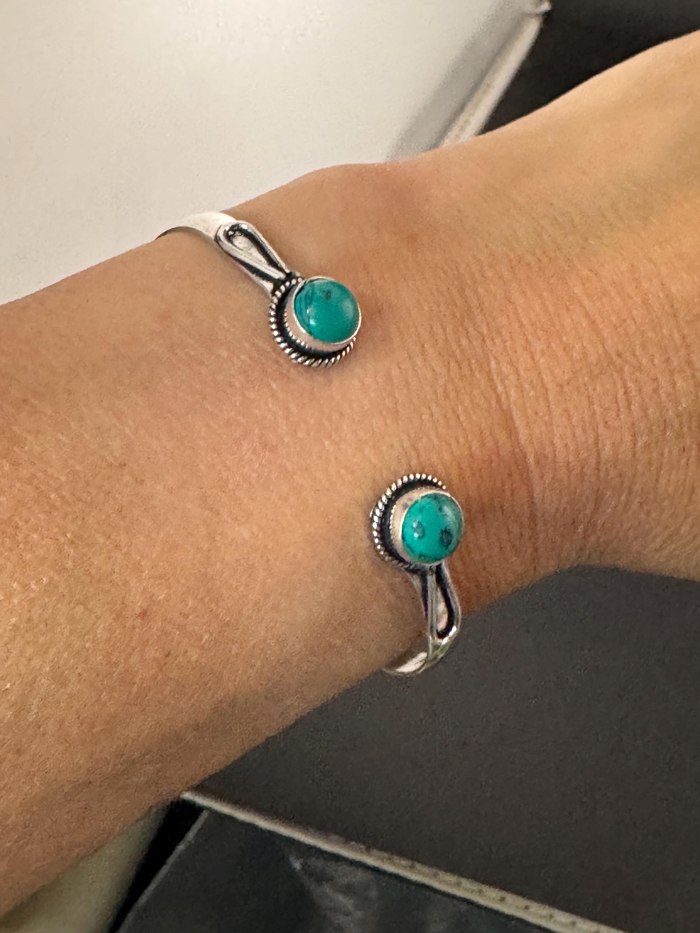 Retro turquoise blue GEMSTONE Bangle silver tone torque cuff bracelet