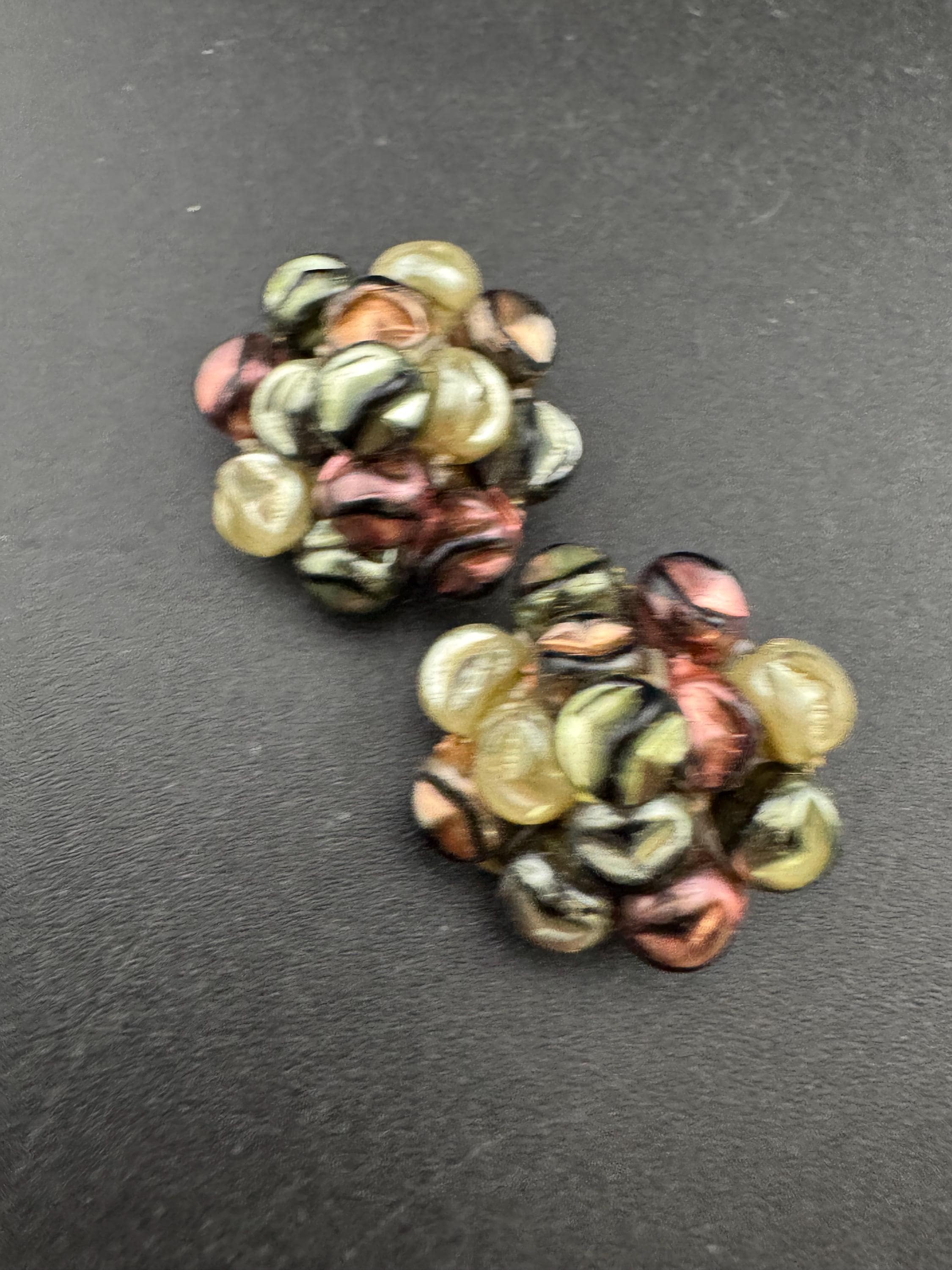 Vintage Rainbow AB Lustre Glass Clip On Earrings: 1940s-50s Cluster