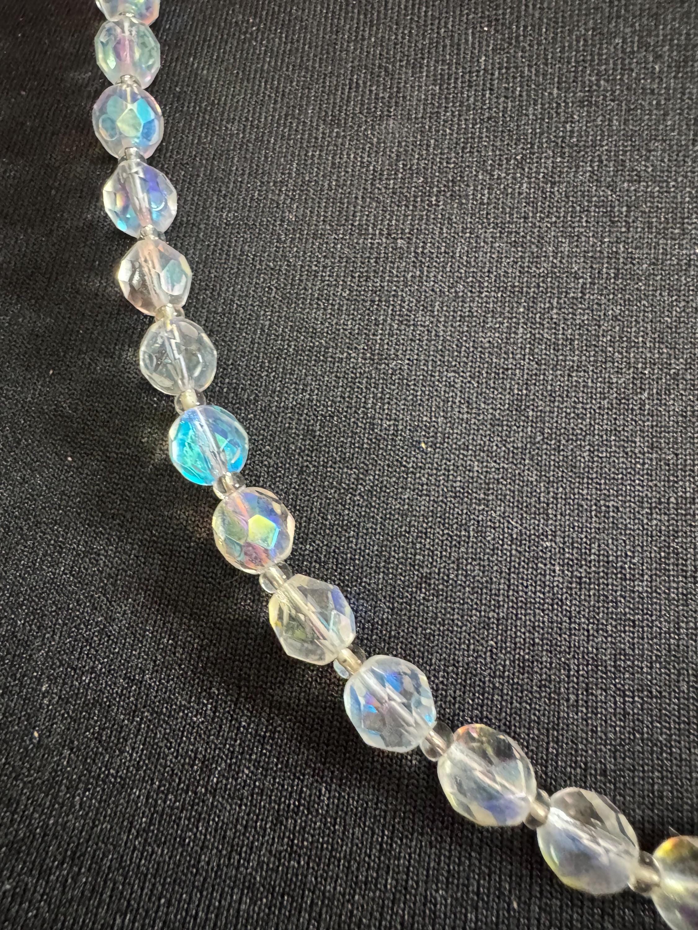 Art Deco clear aB Aurora borealis glass Crystal beaded necklace mid length 62cm mid century