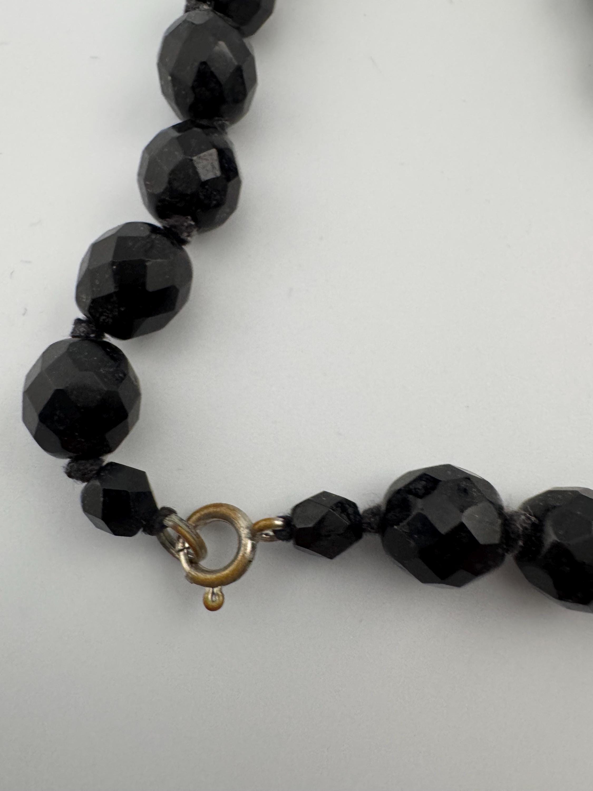 Vintage French Jet Black Glass Flapper Necklace: Art Deco Long Beaded