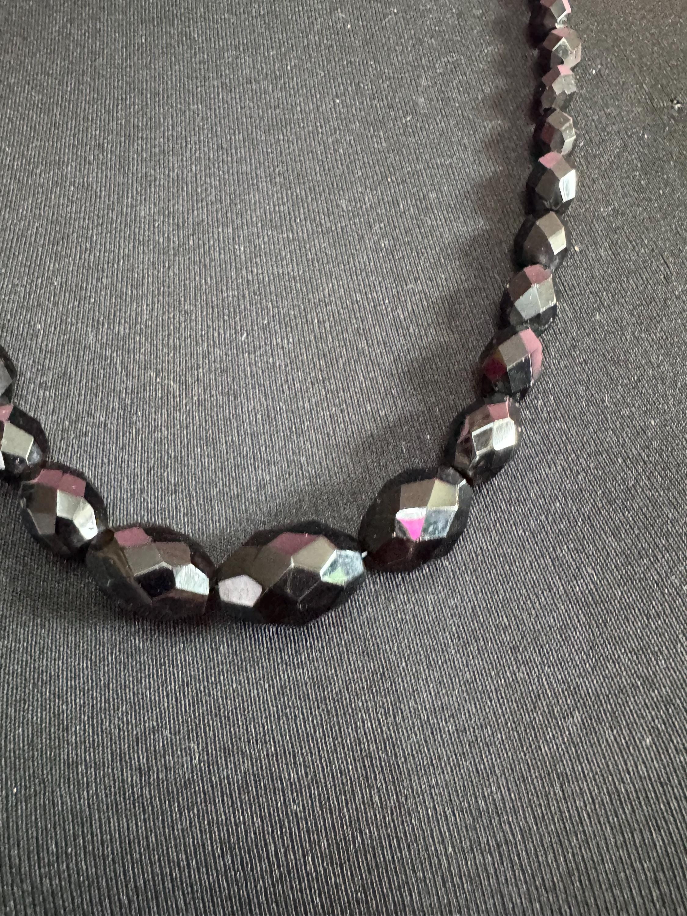 Vintage French Jet Black Glass Flapper Necklace: Art Deco Long Beaded Necklace