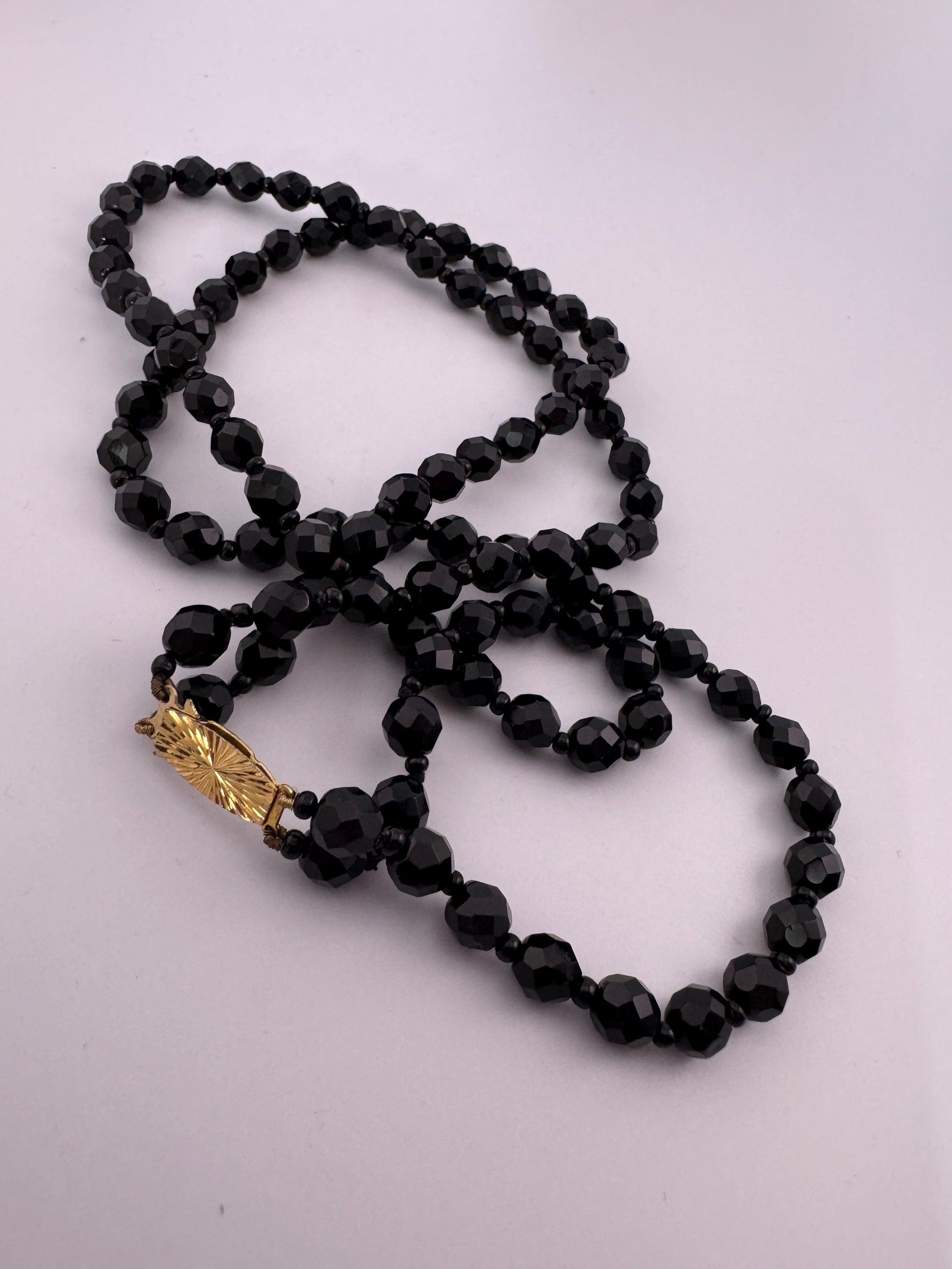 Vintage French Jet Black Glass Beaded Necklace: Art Deco 1920s Style