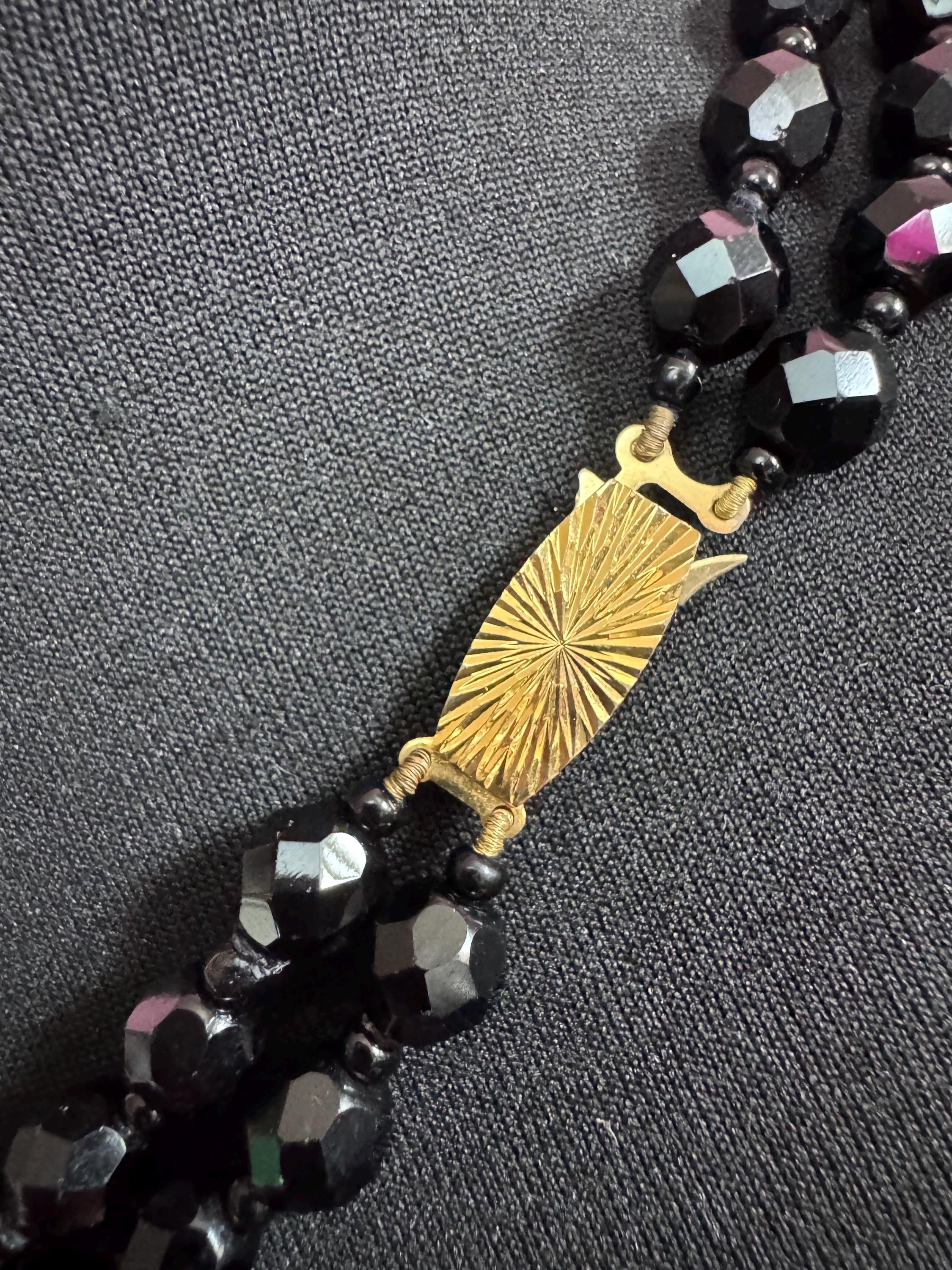 Vintage French Jet Black Glass Beaded Necklace: Art Deco 1920s Style