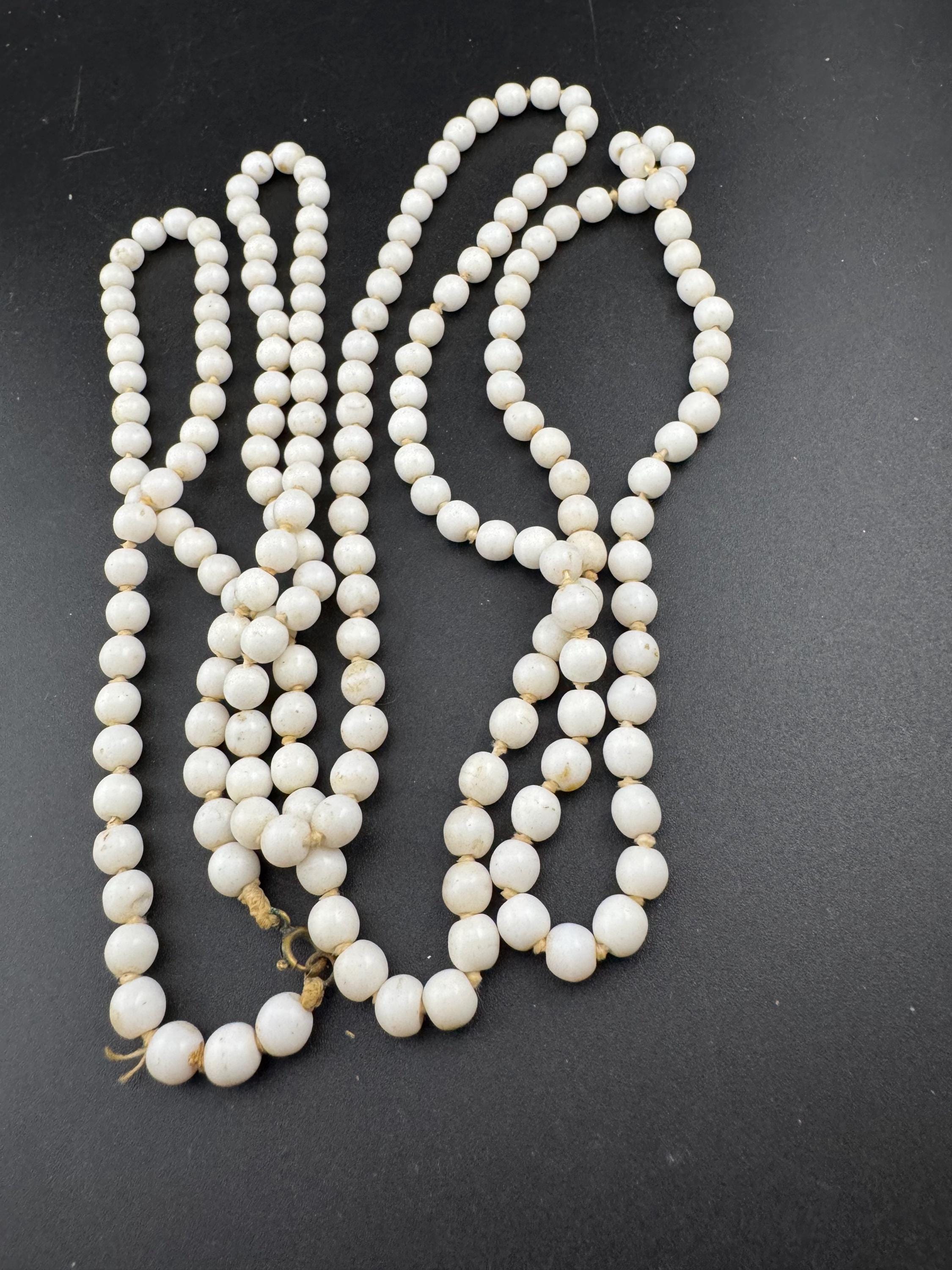 As found Vintage 150cm long White milk glass barrel beaded layering necklace