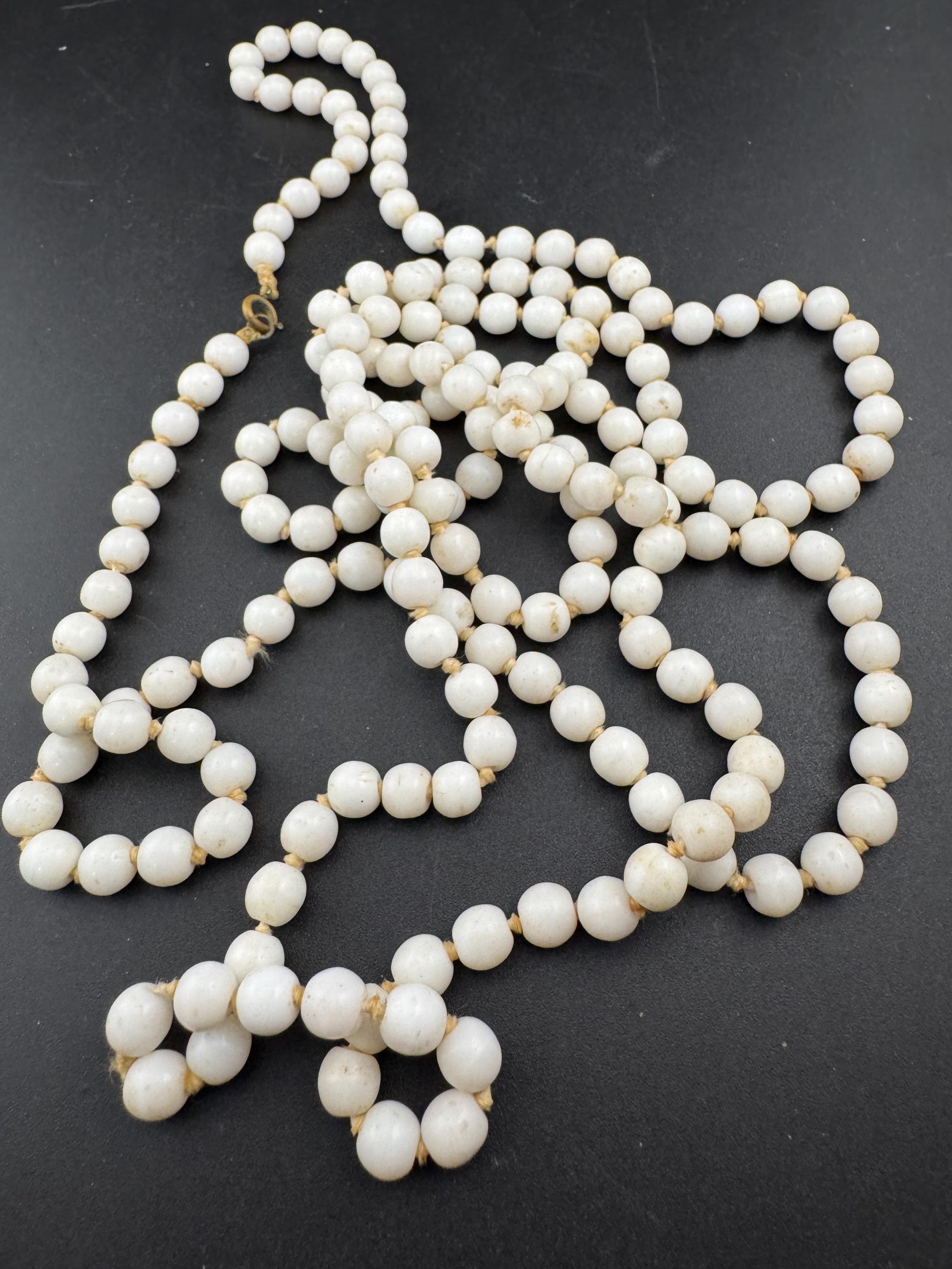 As found Vintage 150cm long White milk glass barrel beaded layering necklace