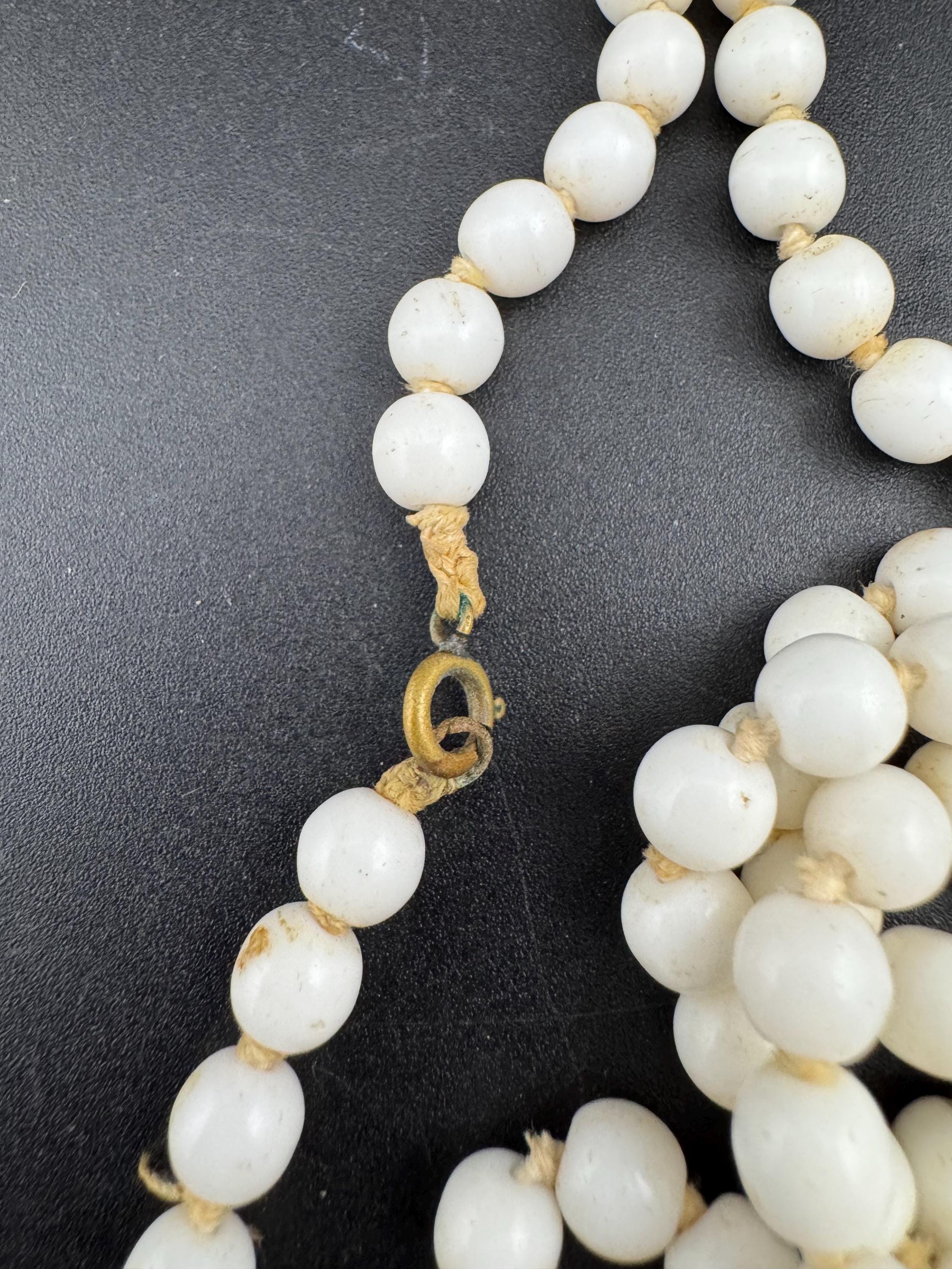 As found Vintage 150cm long White milk glass barrel beaded layering necklace