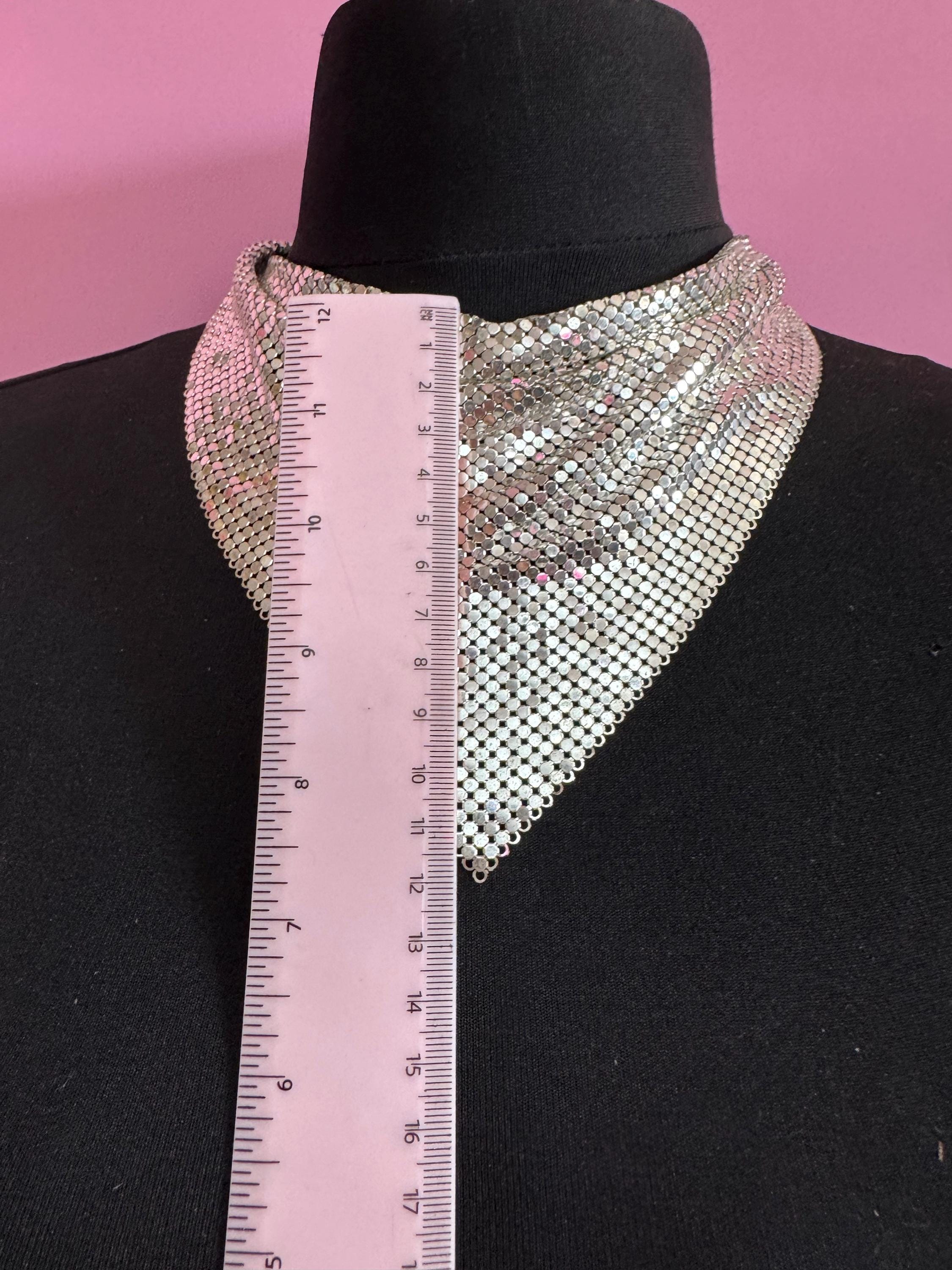 Signed whiting and Davis vintage silver plated mesh choker bib necklace