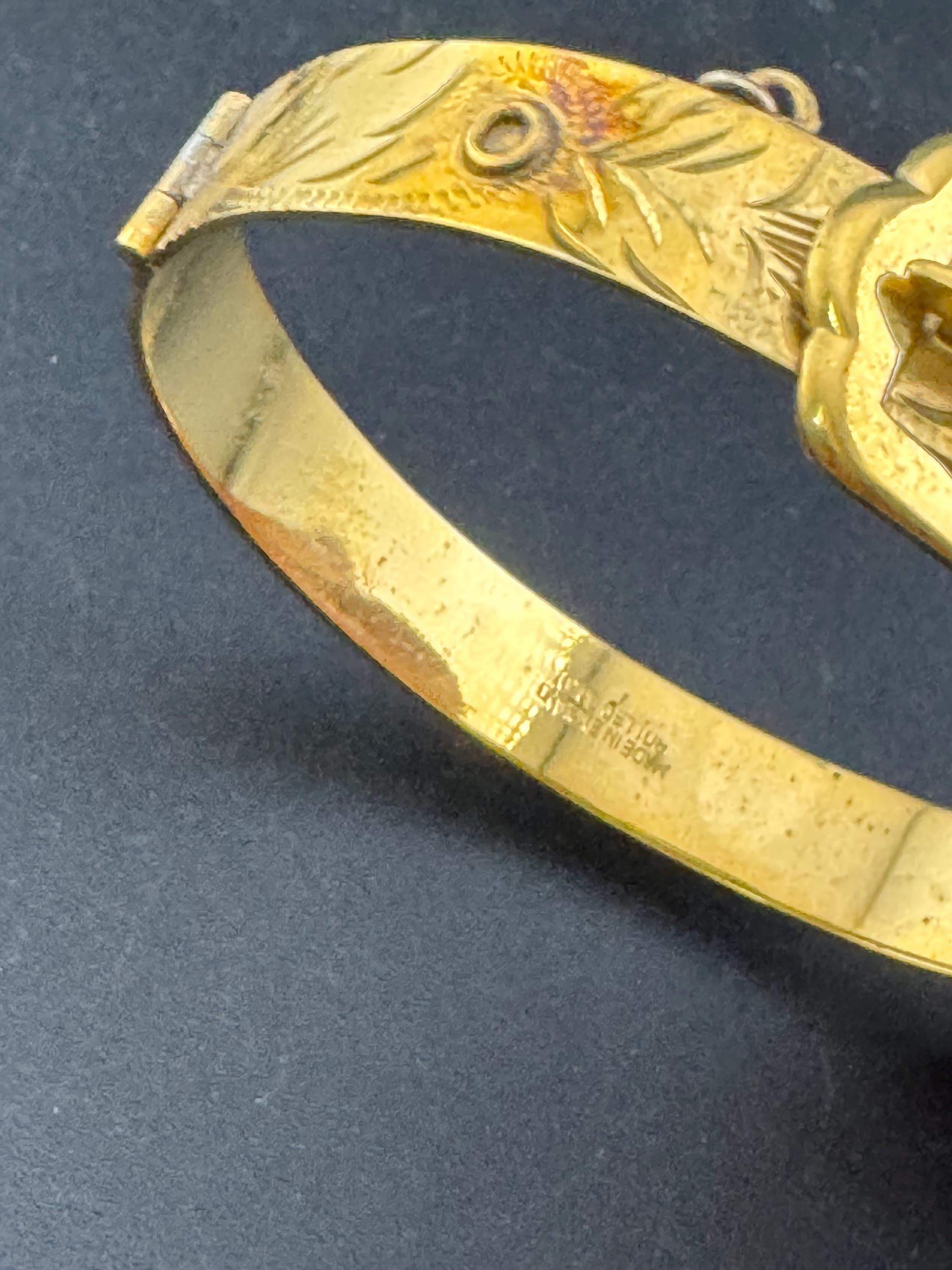 Vintage English Rolled gold etched floral bangle 15mm at widest