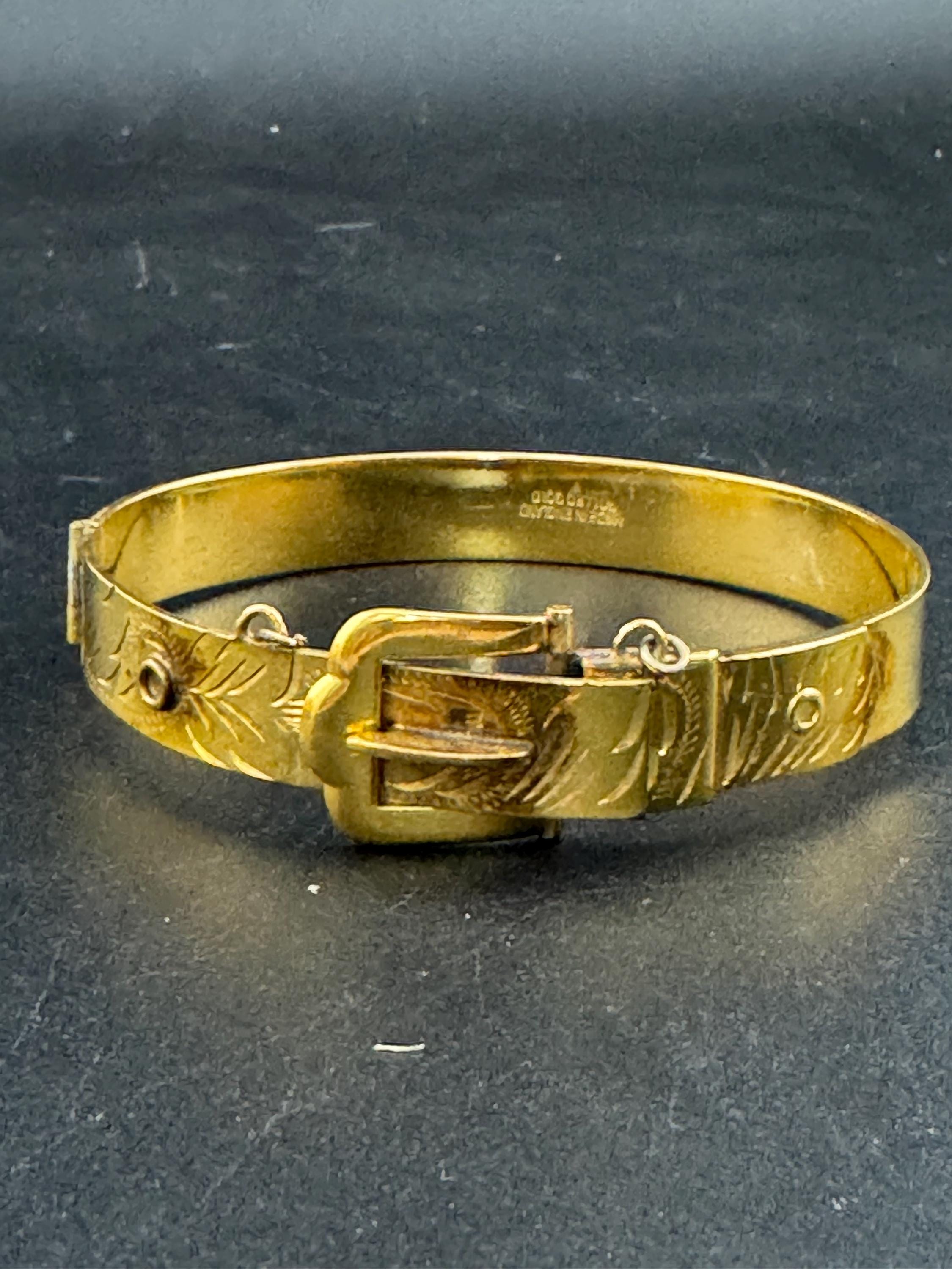 Vintage English Rolled gold etched floral bangle 15mm at widest