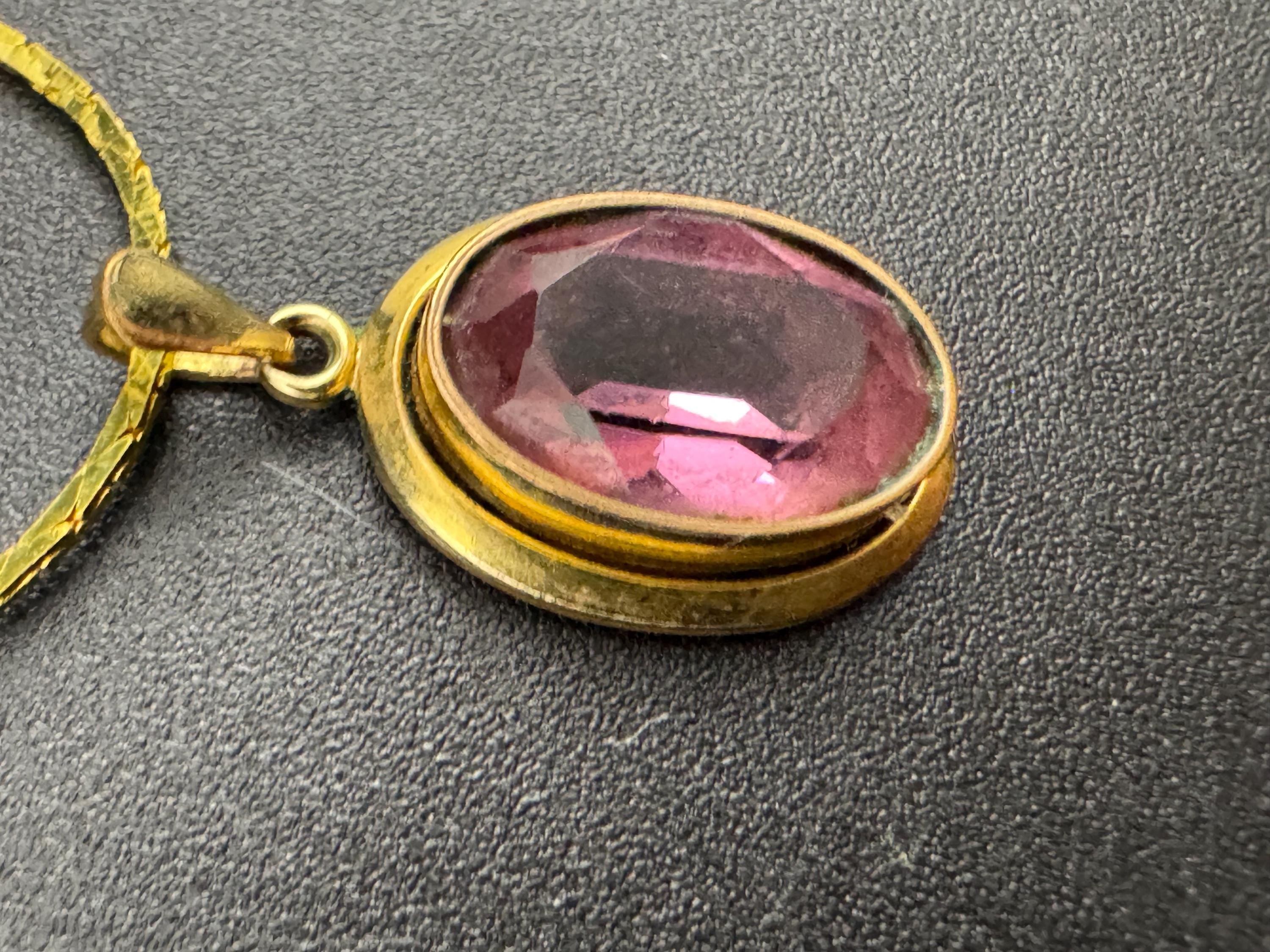 Signed rolled gold amethyst purple  gemstone pendant necklace on a 40 cm gp chain