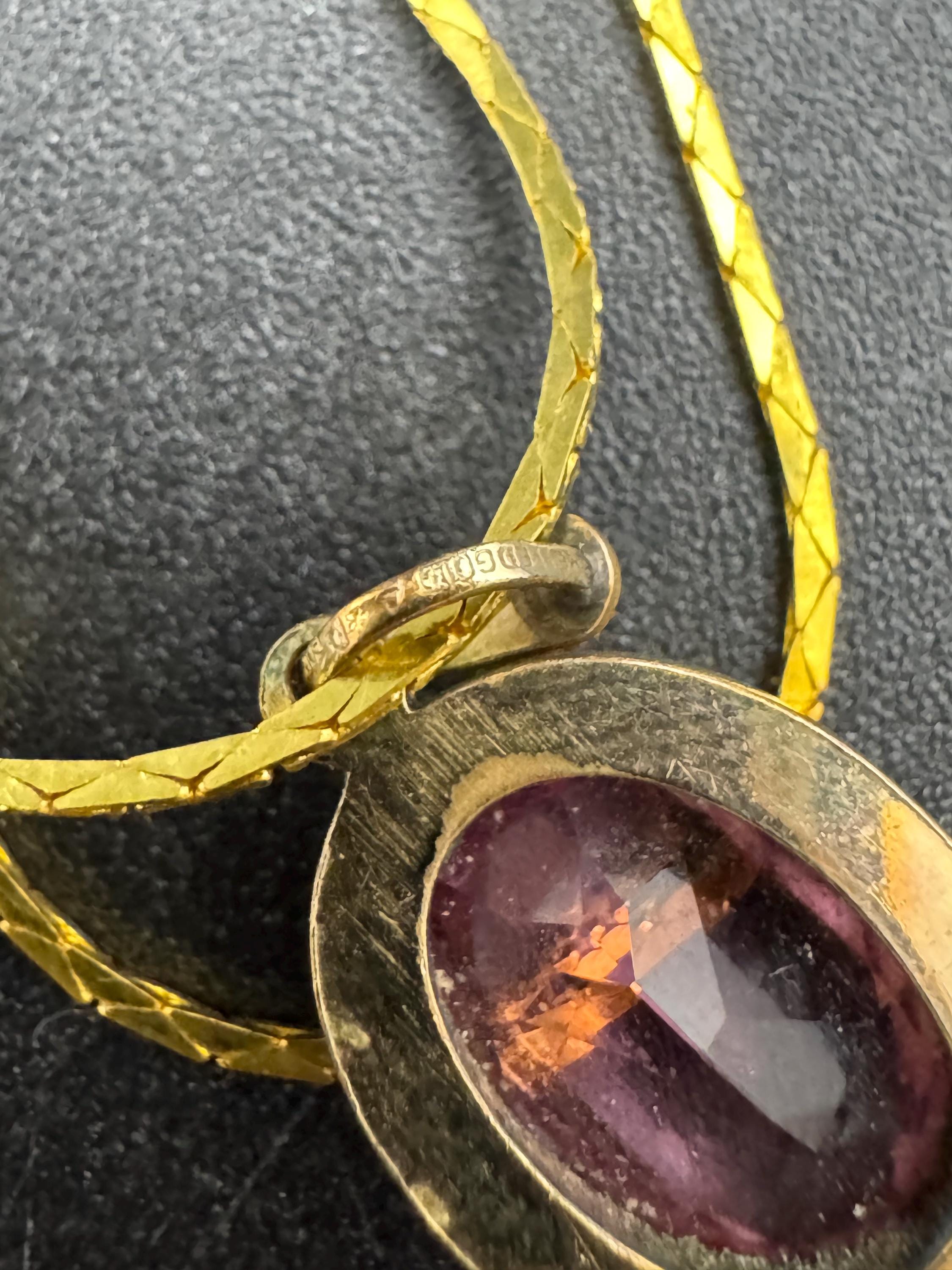 Signed rolled gold amethyst purple  gemstone pendant necklace on a 40 cm gp chain