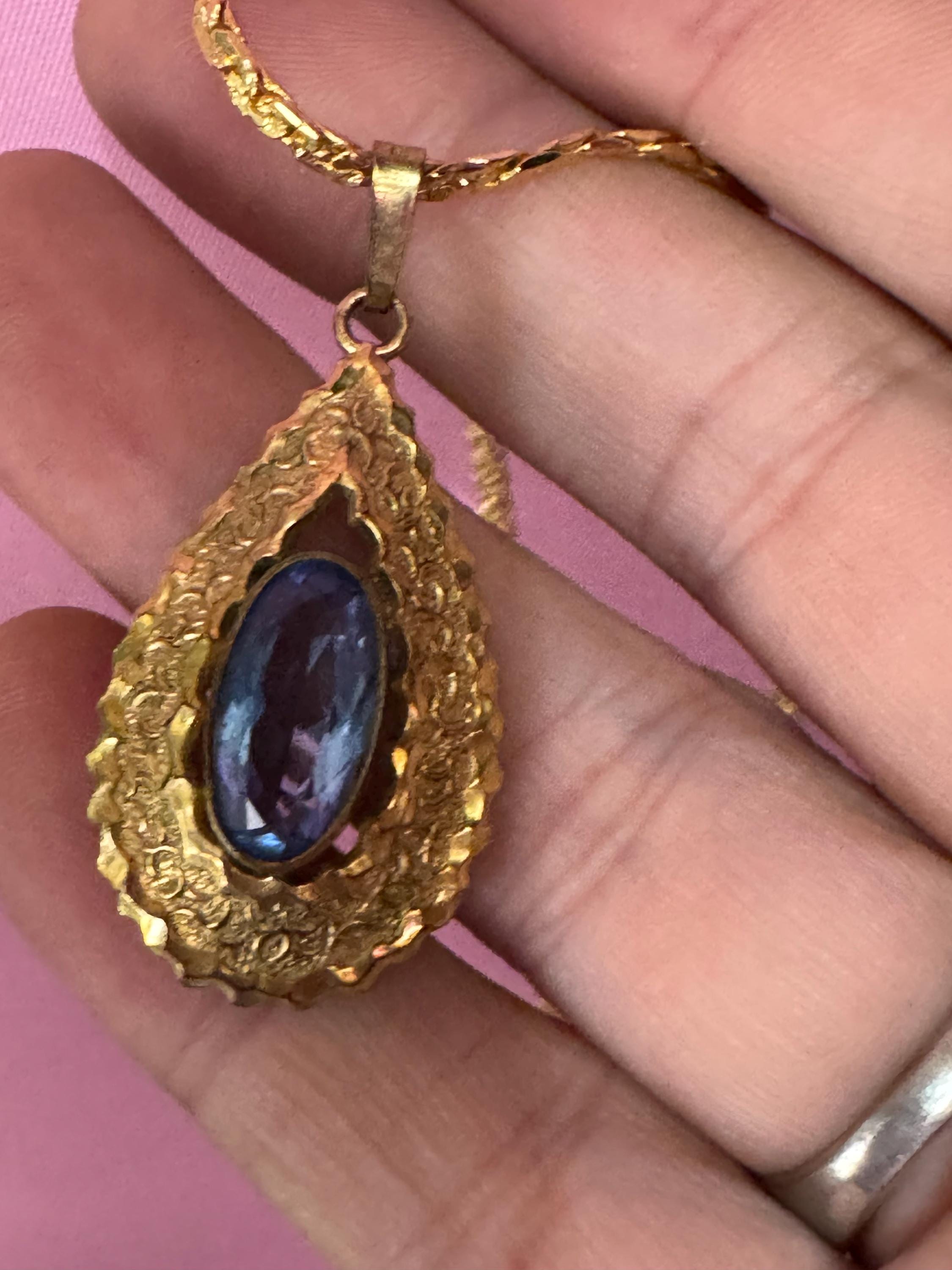 Andreas Daub Rolled Gold Modernist Pendant: Aquamarine Gemstone, 42cm Chain