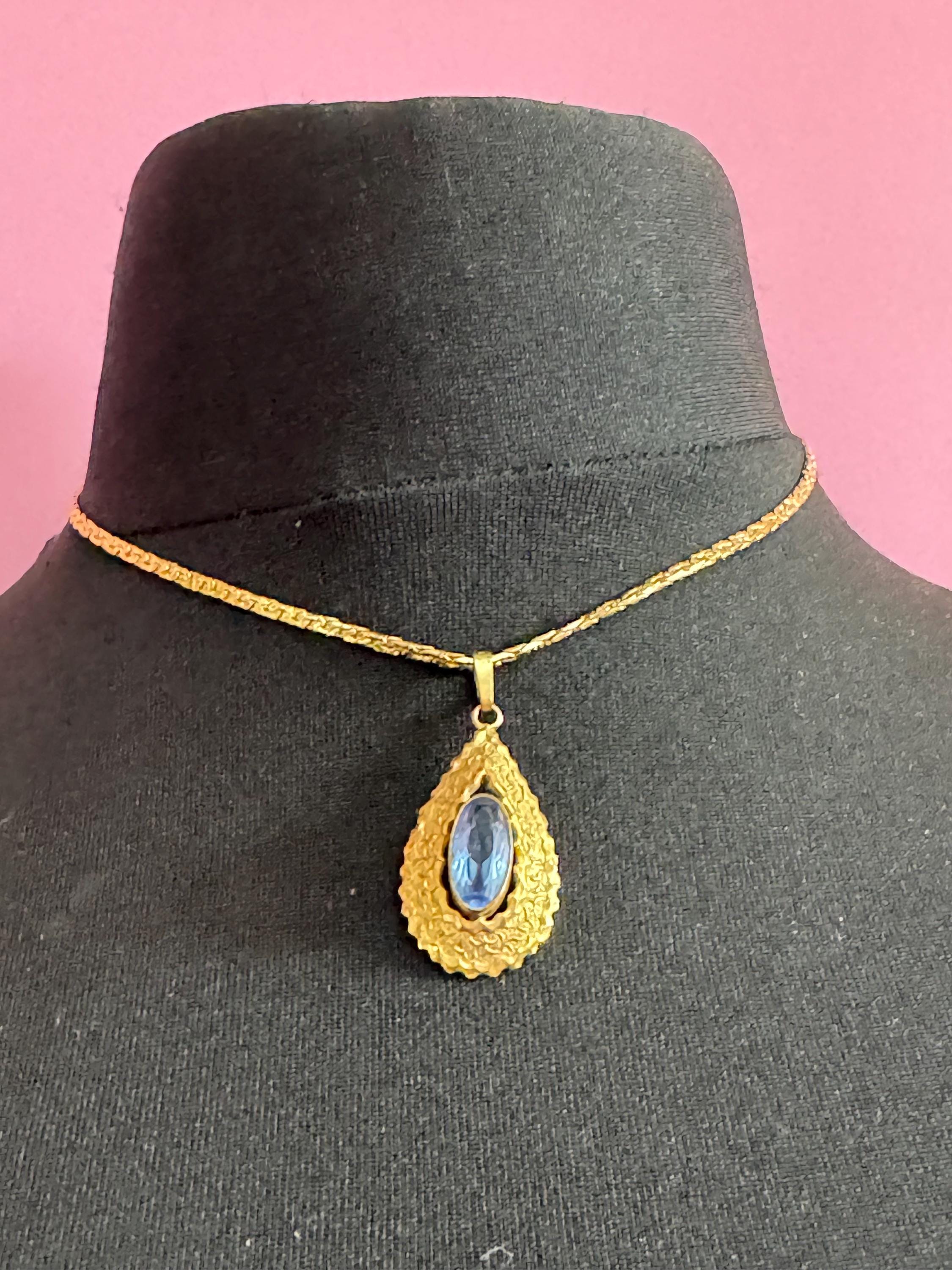 Andreas Daub Rolled Gold Modernist Pendant: Aquamarine Gemstone, 42cm Chain