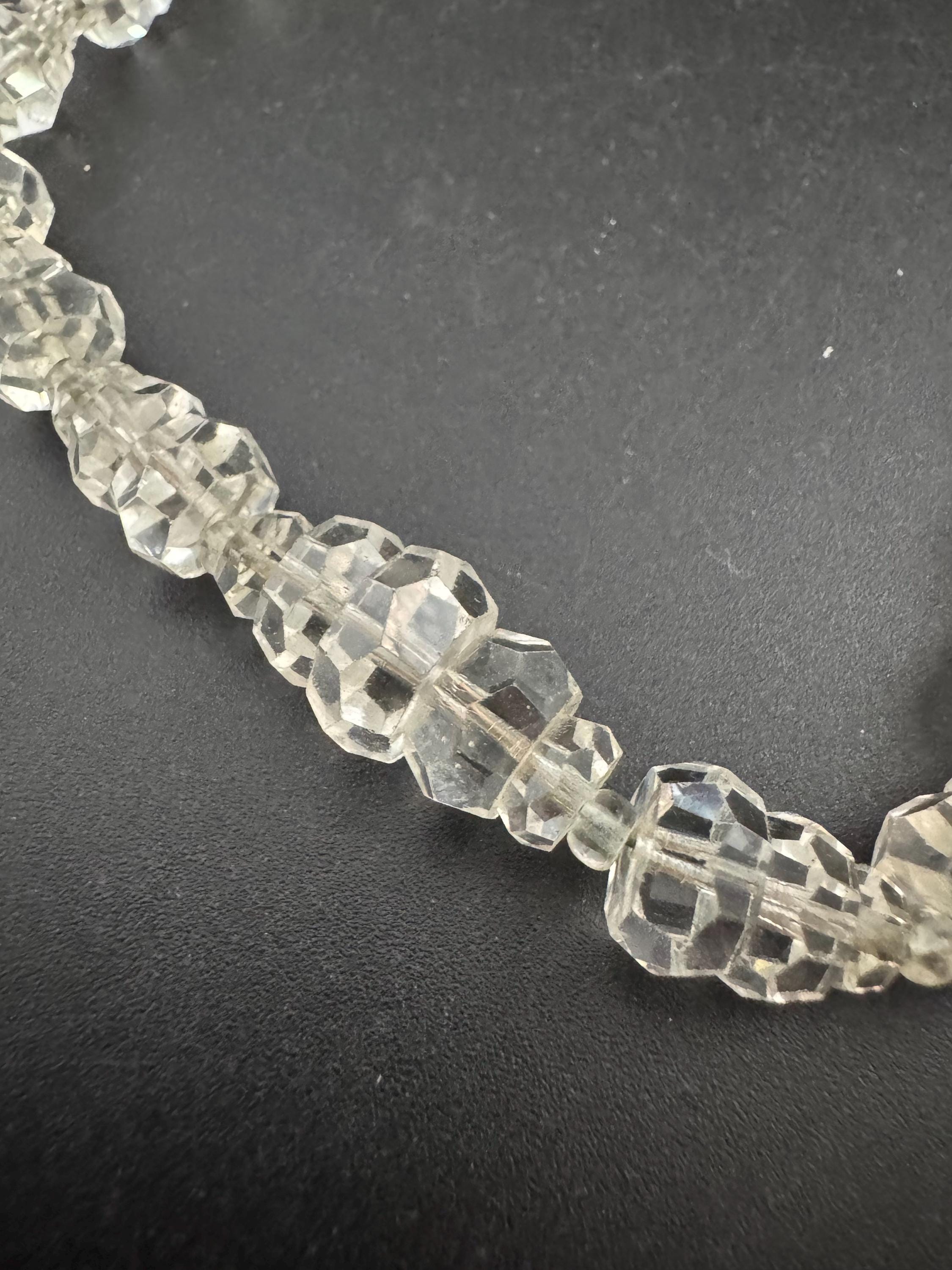 Vintage Art Deco clear cut glass Crystal beaded necklace 43cm 1930s