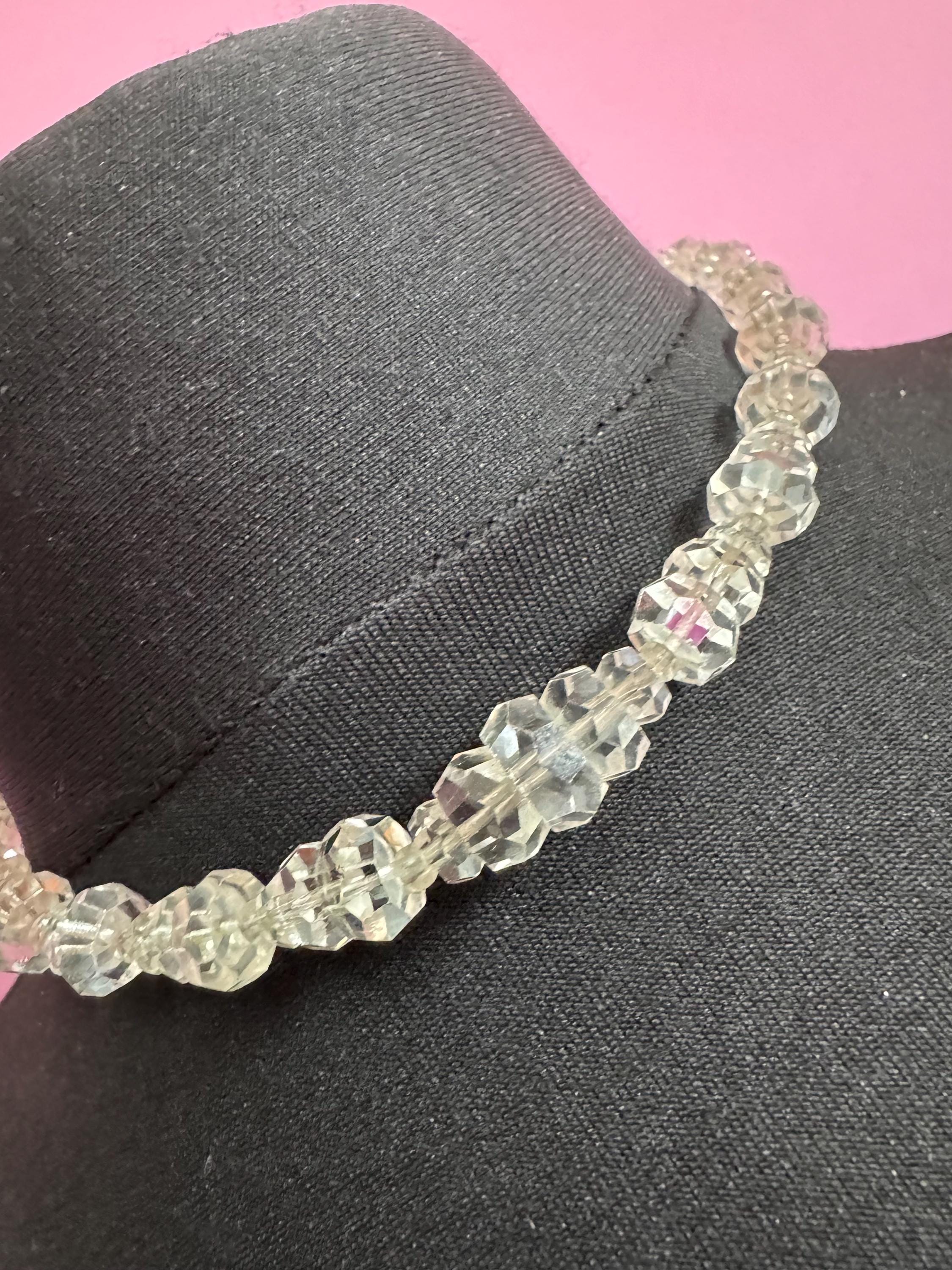 Vintage Art Deco clear cut glass Crystal beaded necklace 43cm 1930s