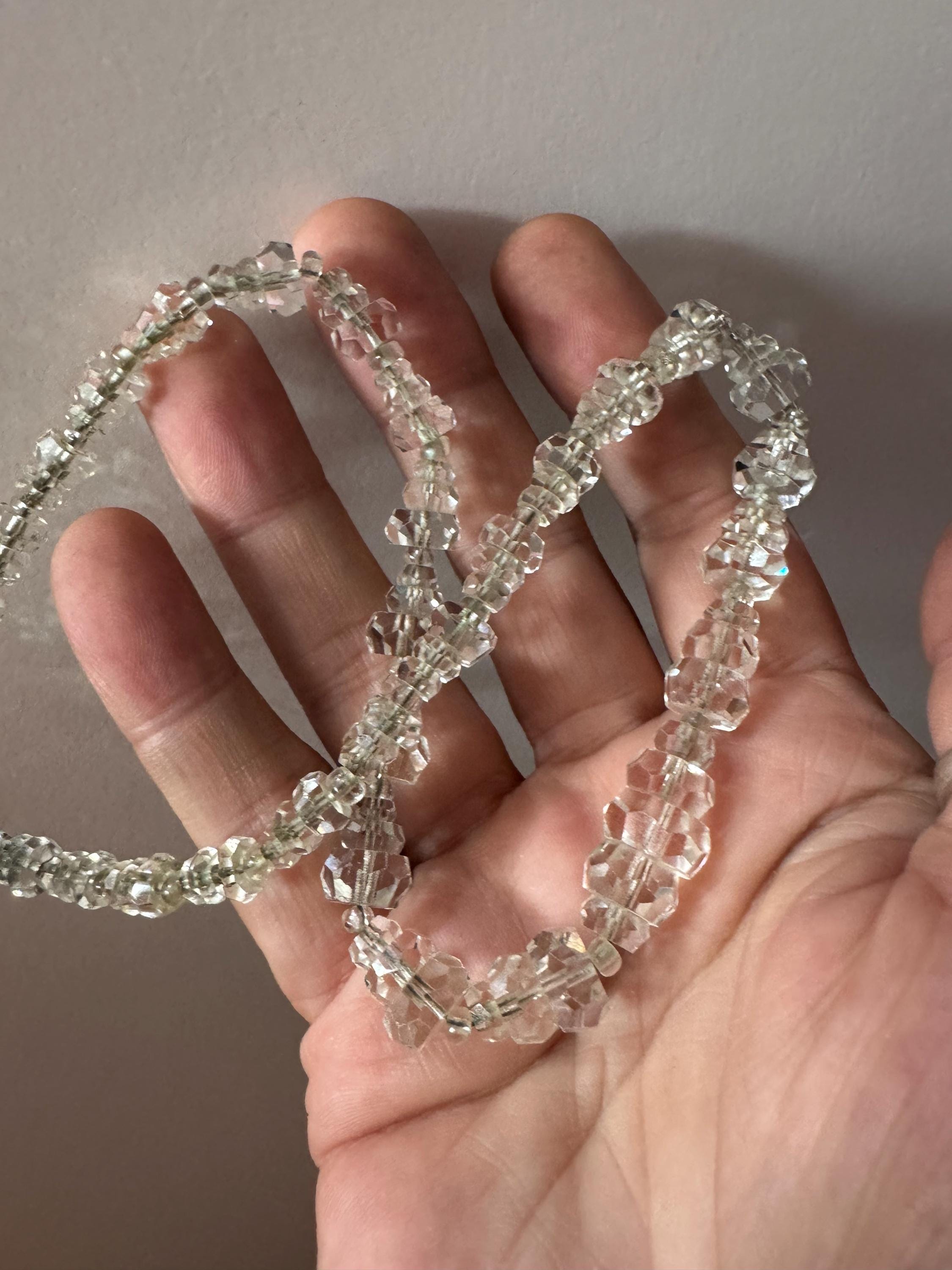 Vintage Art Deco clear cut glass Crystal beaded necklace 43cm 1930s