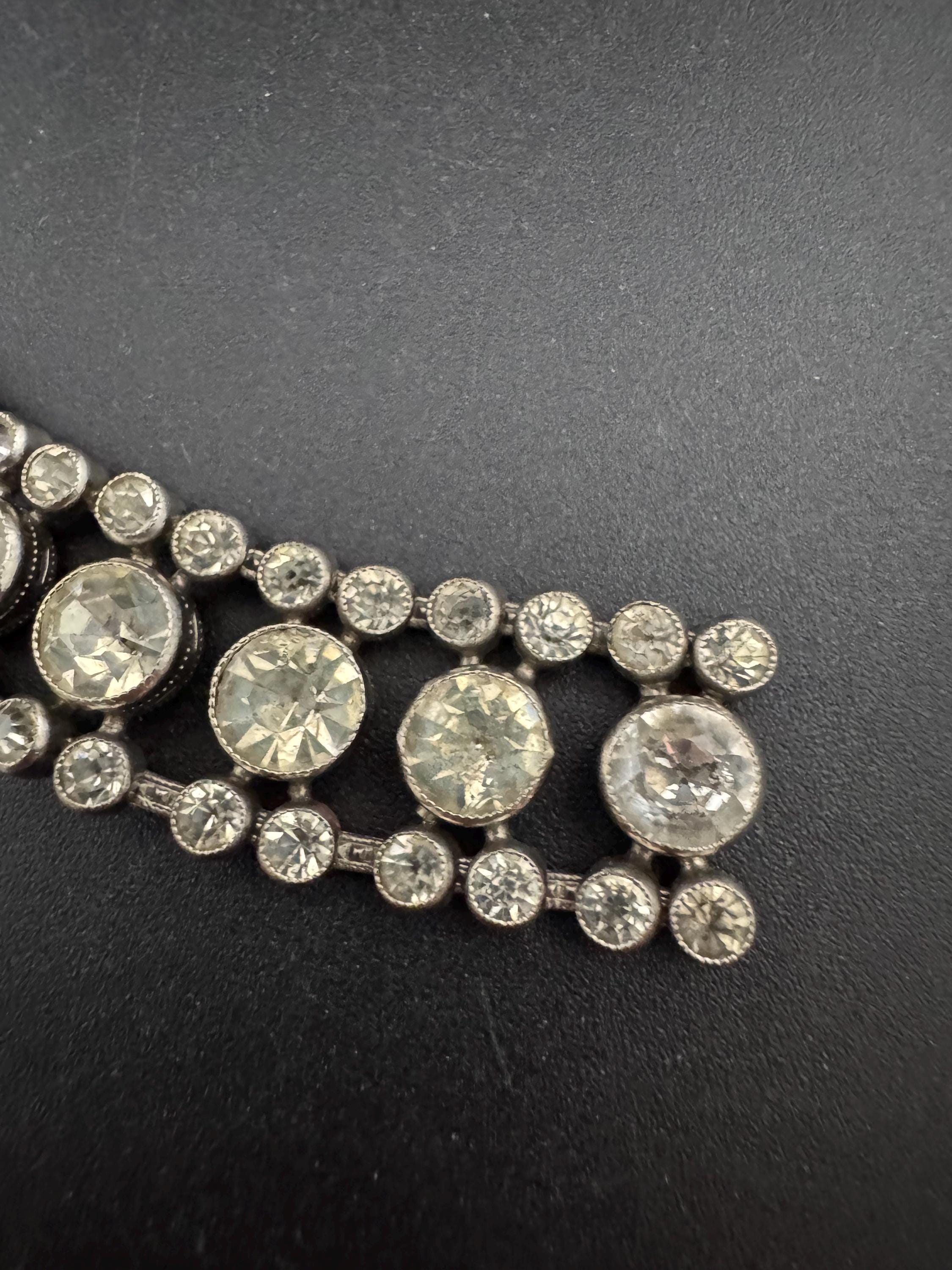 Vintage 15mm wide clear bezel set Diamanté silver tone rhinestone cocktail Bracelet 19cm