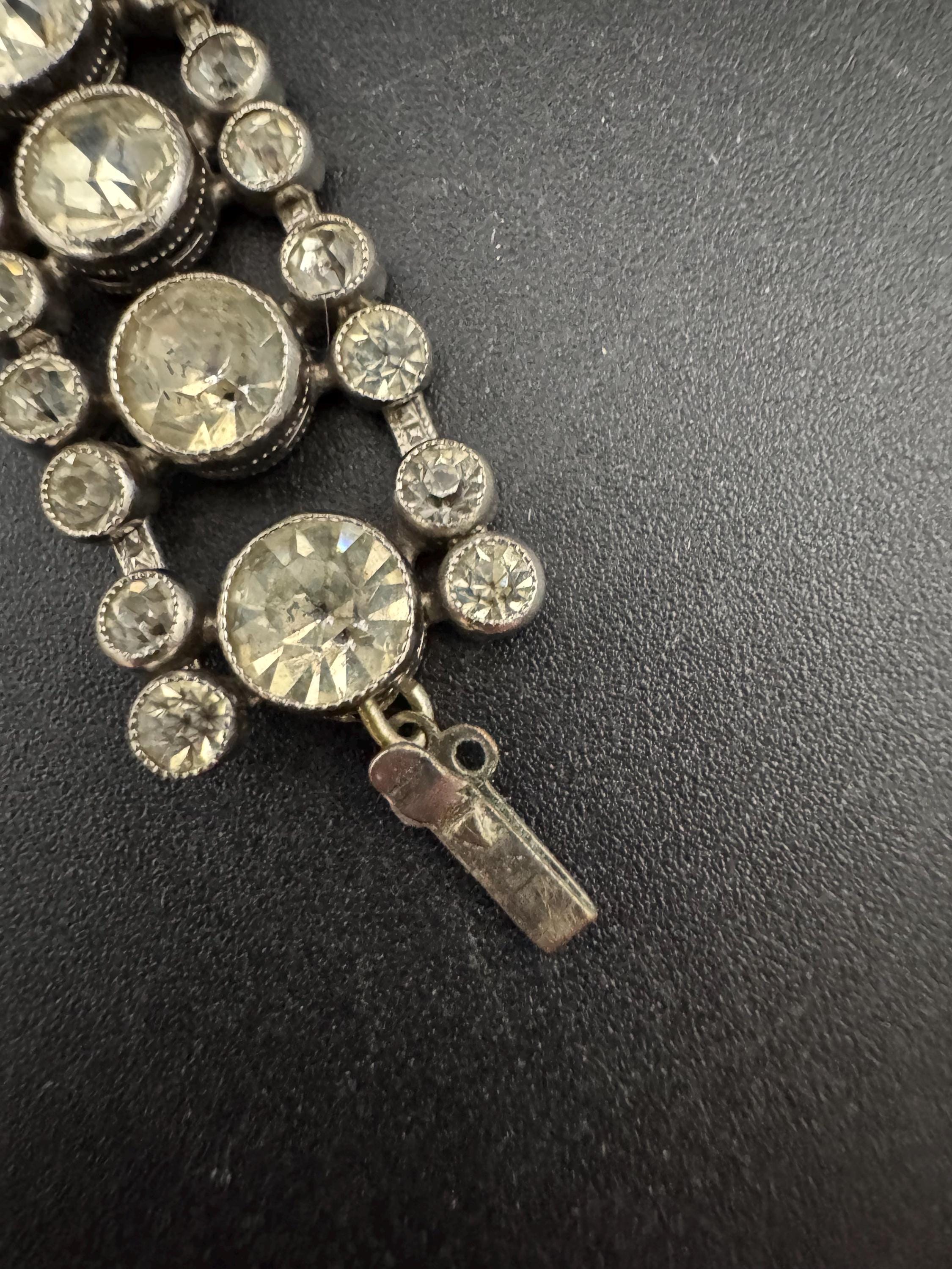 Vintage 15mm wide clear bezel set Diamanté silver tone rhinestone cocktail Bracelet 19cm