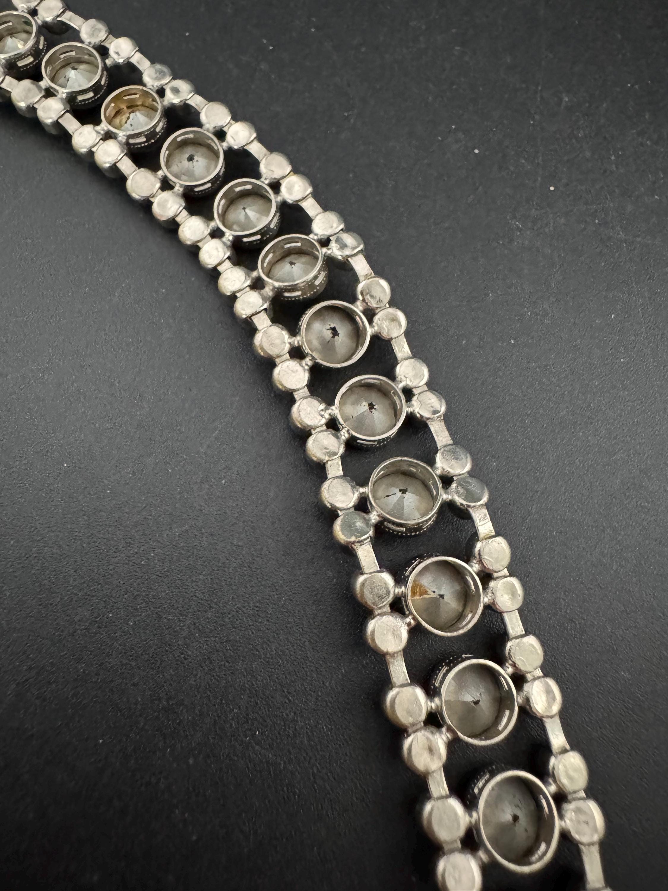 Vintage 15mm wide clear bezel set Diamanté silver tone rhinestone cocktail Bracelet 19cm