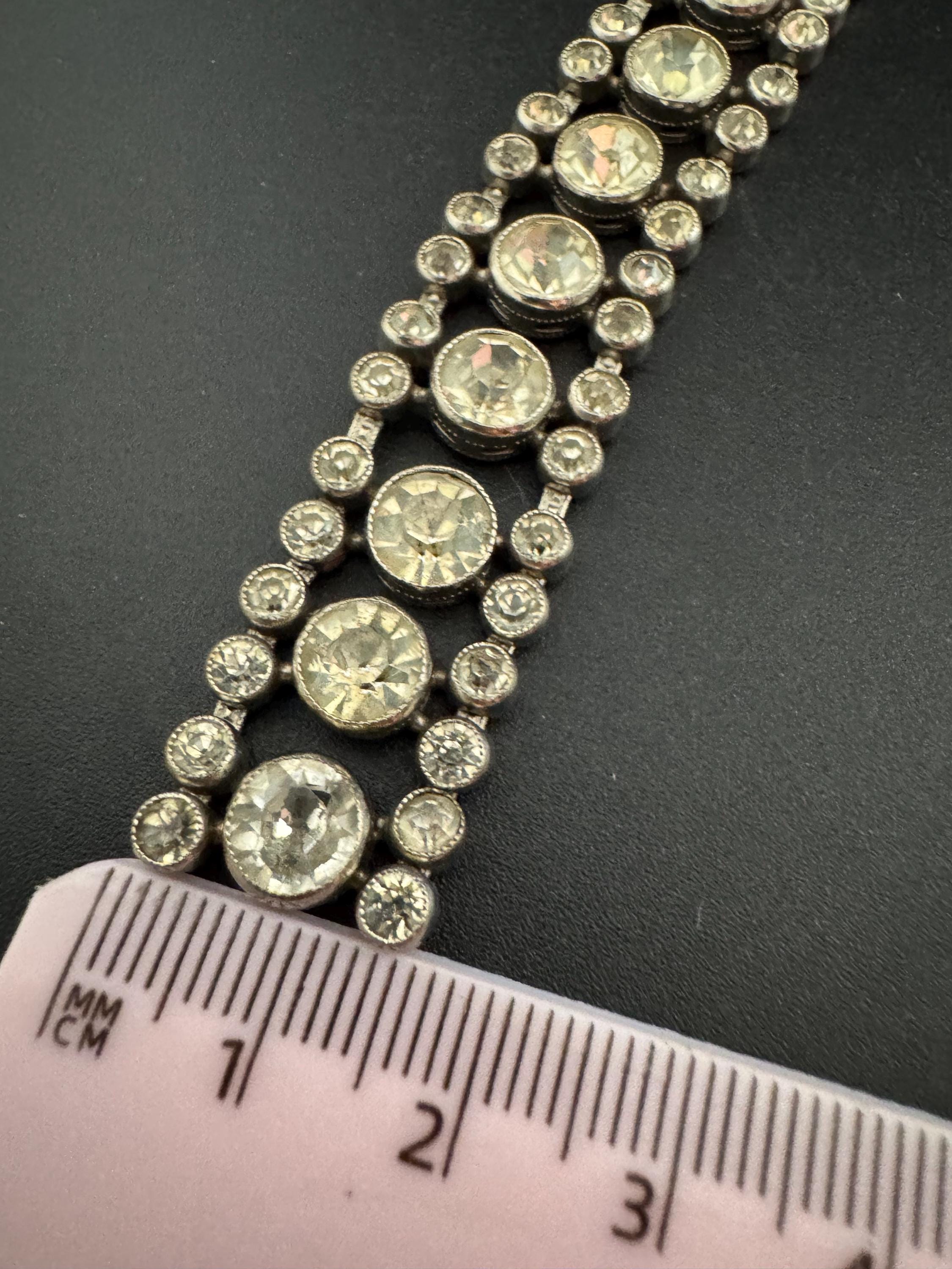 Vintage 15mm wide clear bezel set Diamanté silver tone rhinestone cocktail Bracelet 19cm