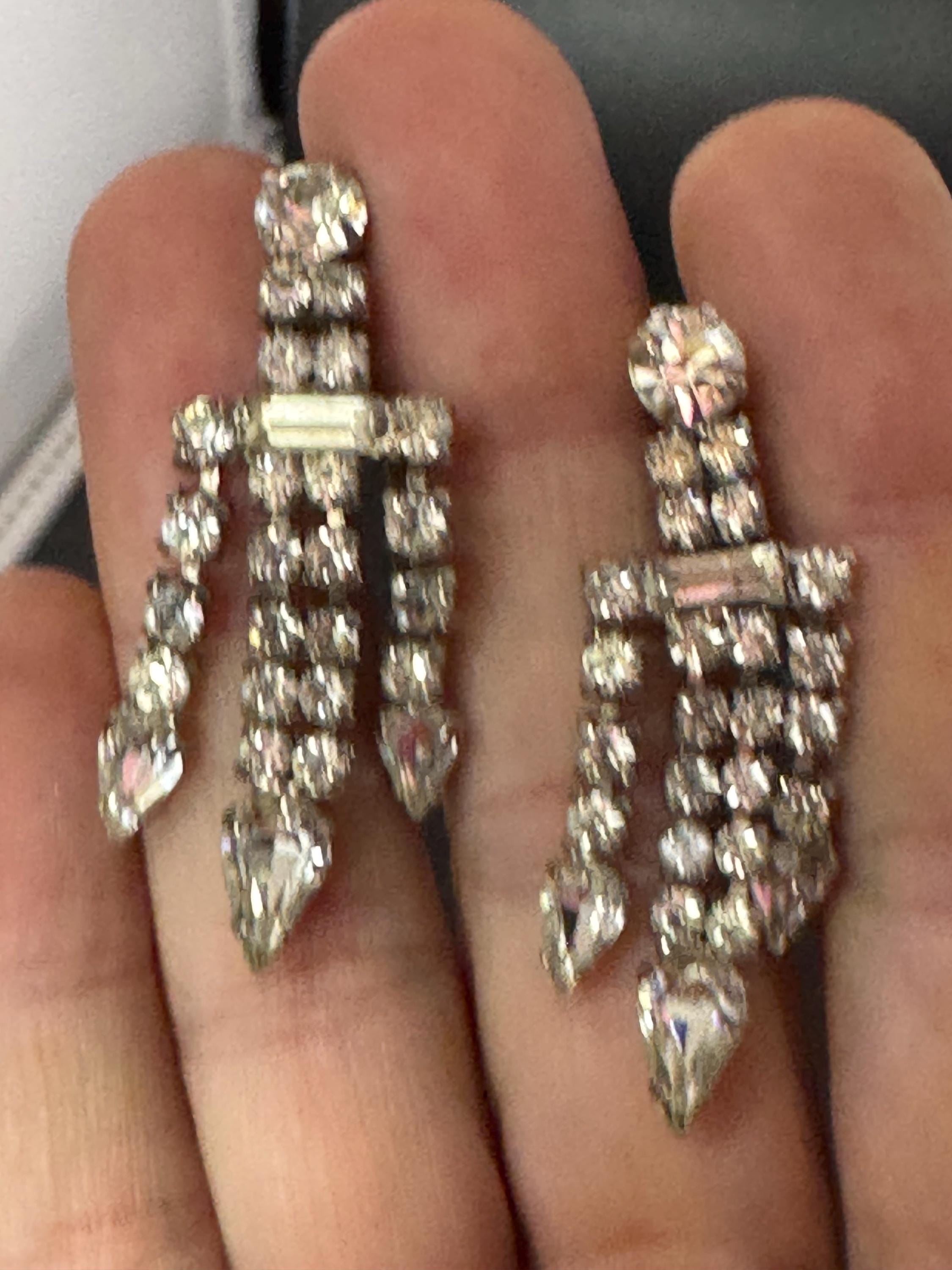Vintage Clear Diamanté Drop Paste Clip On Earrings screw back